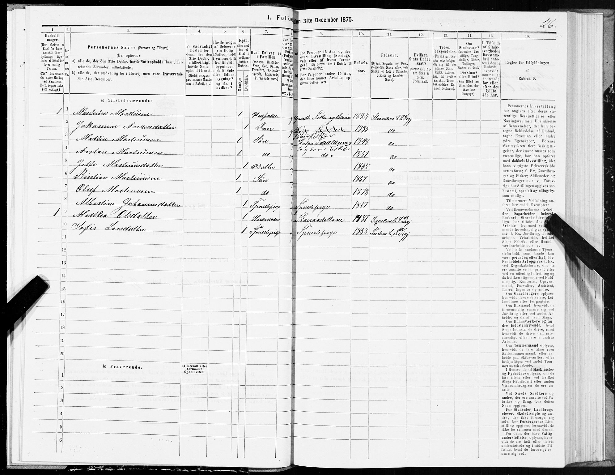 SAT, 1875 census for 1718P Leksvik, 1875, p. 3026