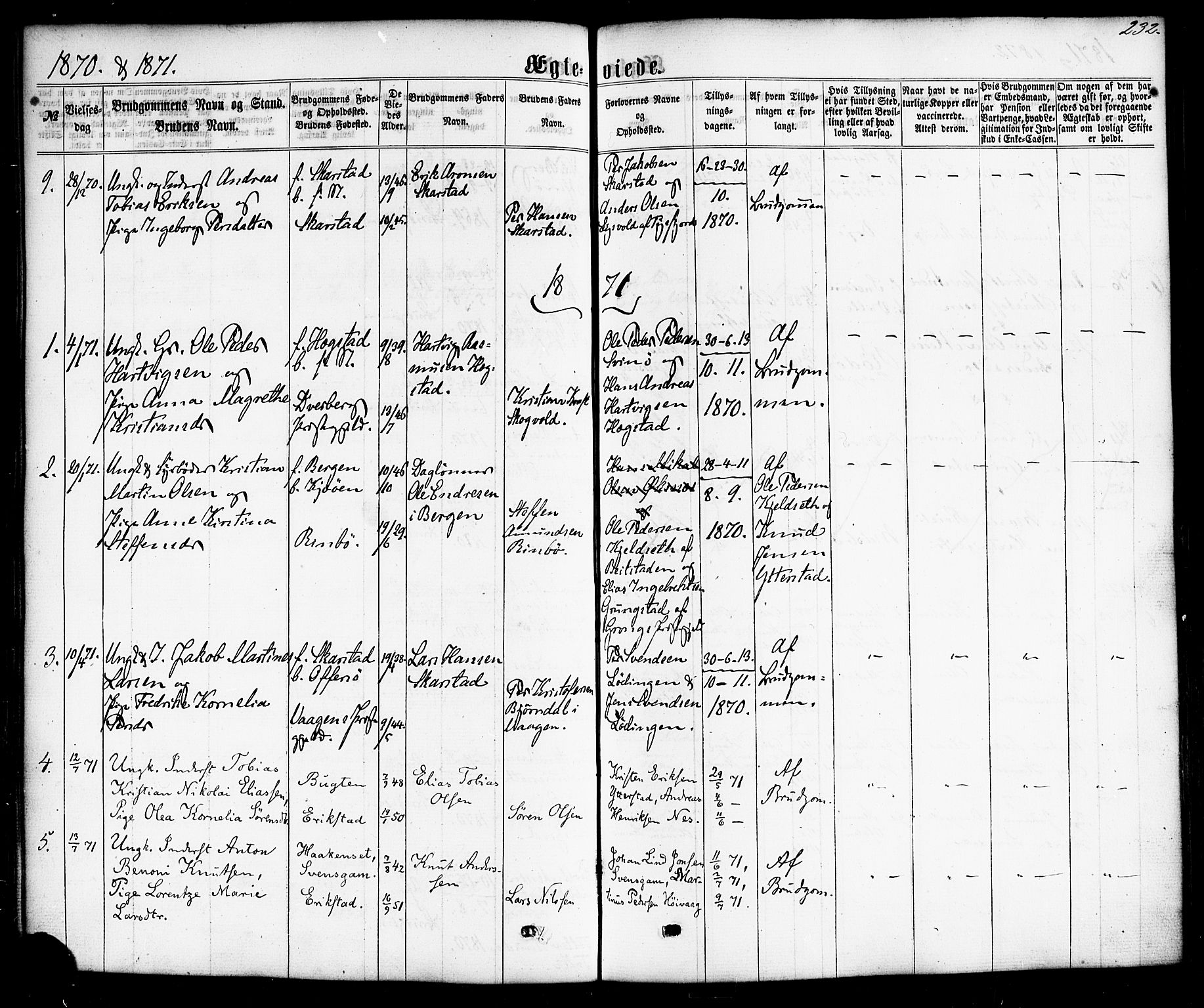 Ministerialprotokoller, klokkerbøker og fødselsregistre - Nordland, AV/SAT-A-1459/872/L1034: Parish register (official) no. 872A09, 1864-1884, p. 232