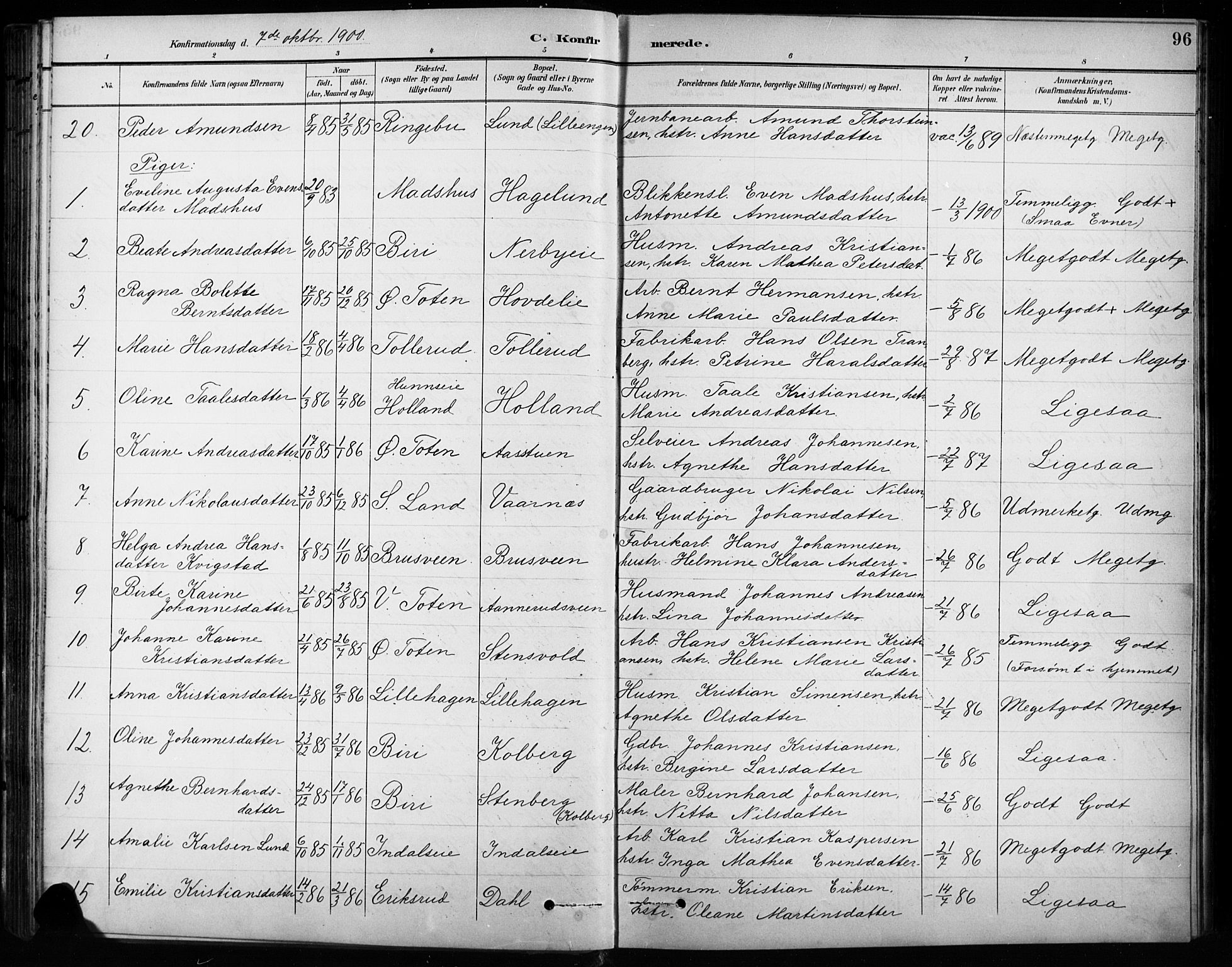 Vardal prestekontor, SAH/PREST-100/H/Ha/Hab/L0010: Parish register (copy) no. 10, 1895-1903, p. 96
