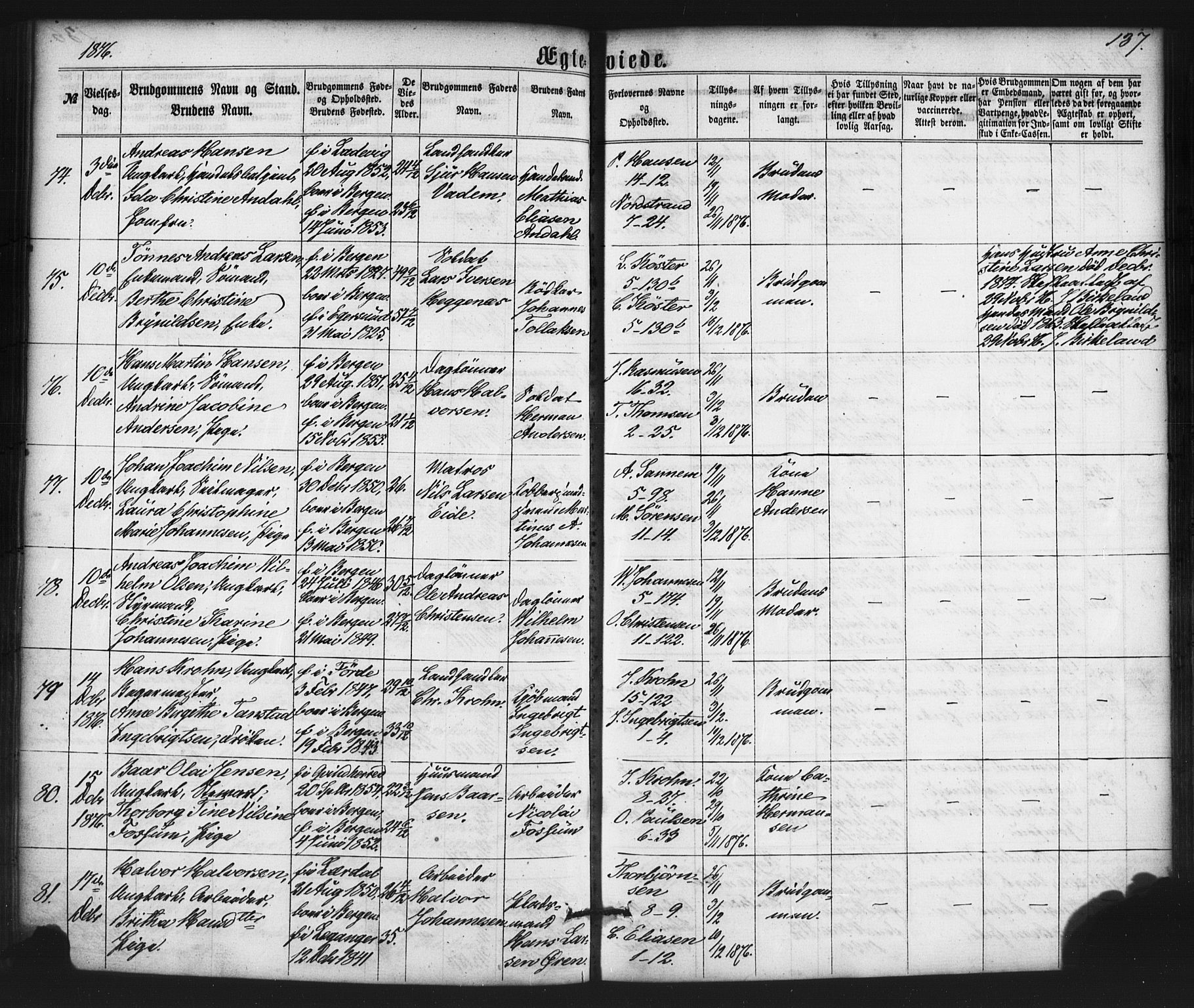 Nykirken Sokneprestembete, AV/SAB-A-77101/H/Haa/L0032: Parish register (official) no. D 2, 1861-1883, p. 137