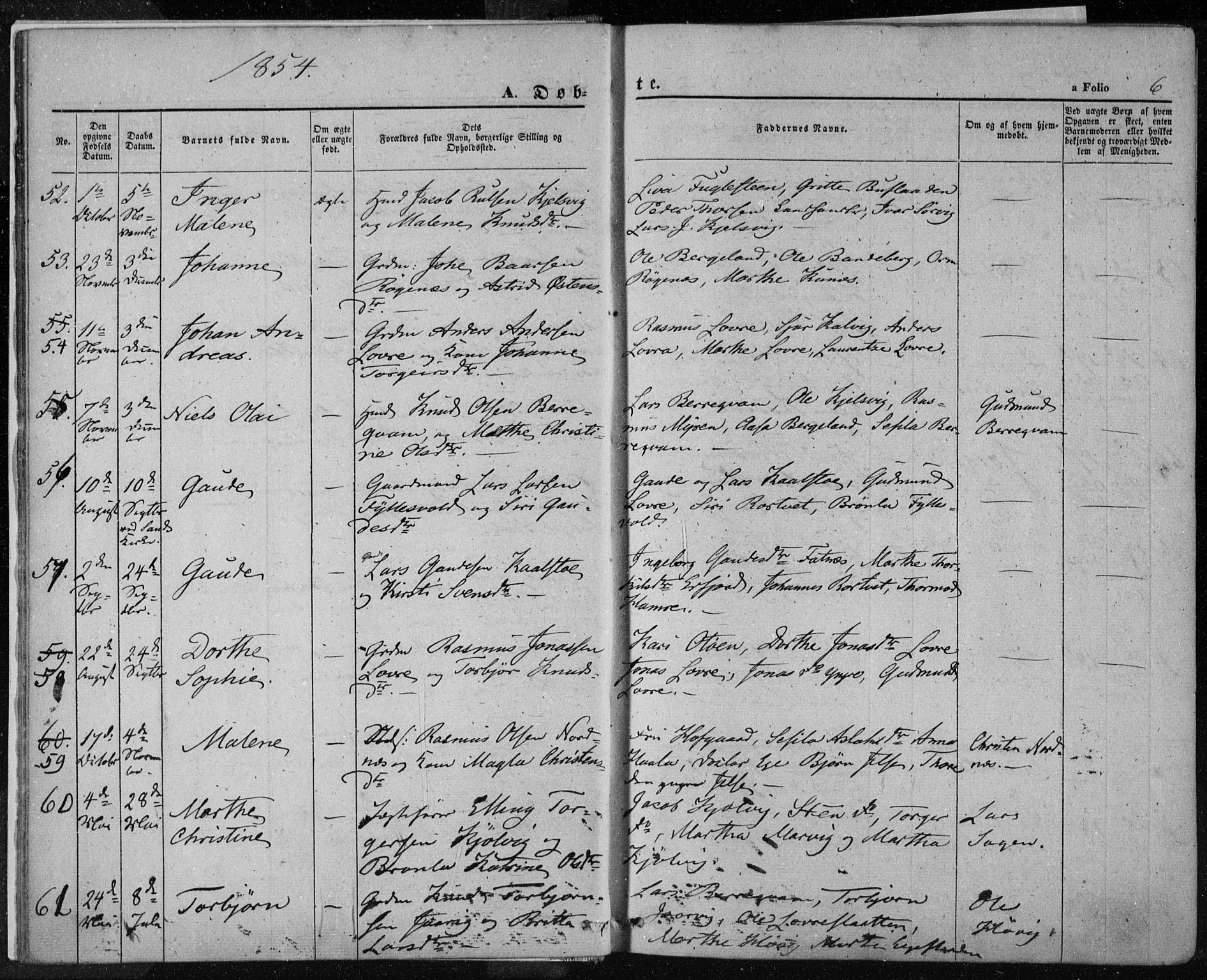 Jelsa sokneprestkontor, AV/SAST-A-101842/01/IV: Parish register (official) no. A 7, 1854-1866, p. 6