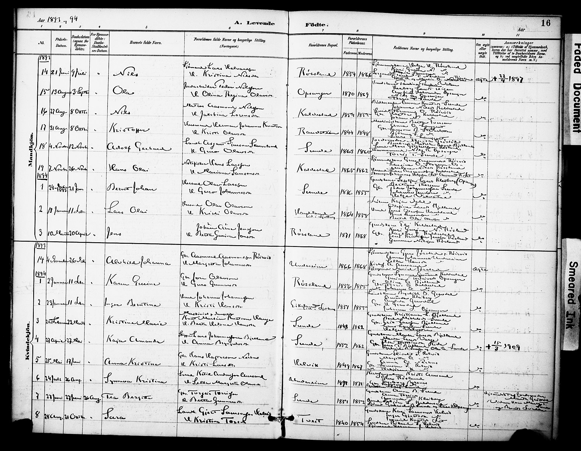 Kvinnherad sokneprestembete, SAB/A-76401/H/Haa: Parish register (official) no. D 1, 1887-1910, p. 16