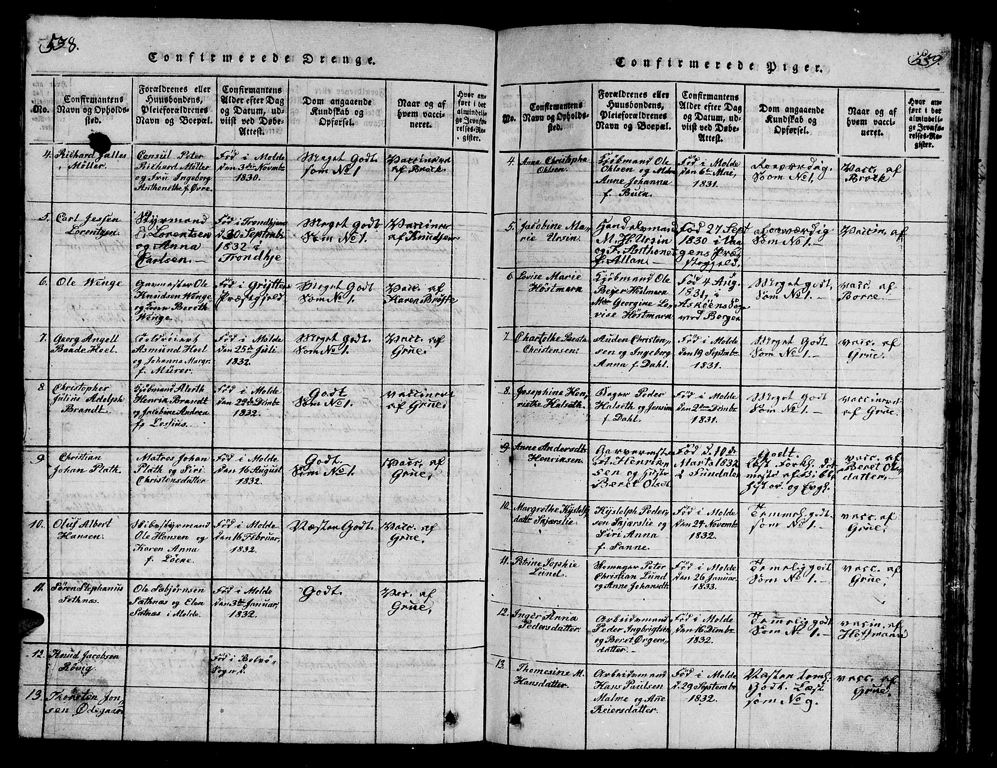 Ministerialprotokoller, klokkerbøker og fødselsregistre - Møre og Romsdal, SAT/A-1454/558/L0700: Parish register (copy) no. 558C01, 1818-1868, p. 538-539