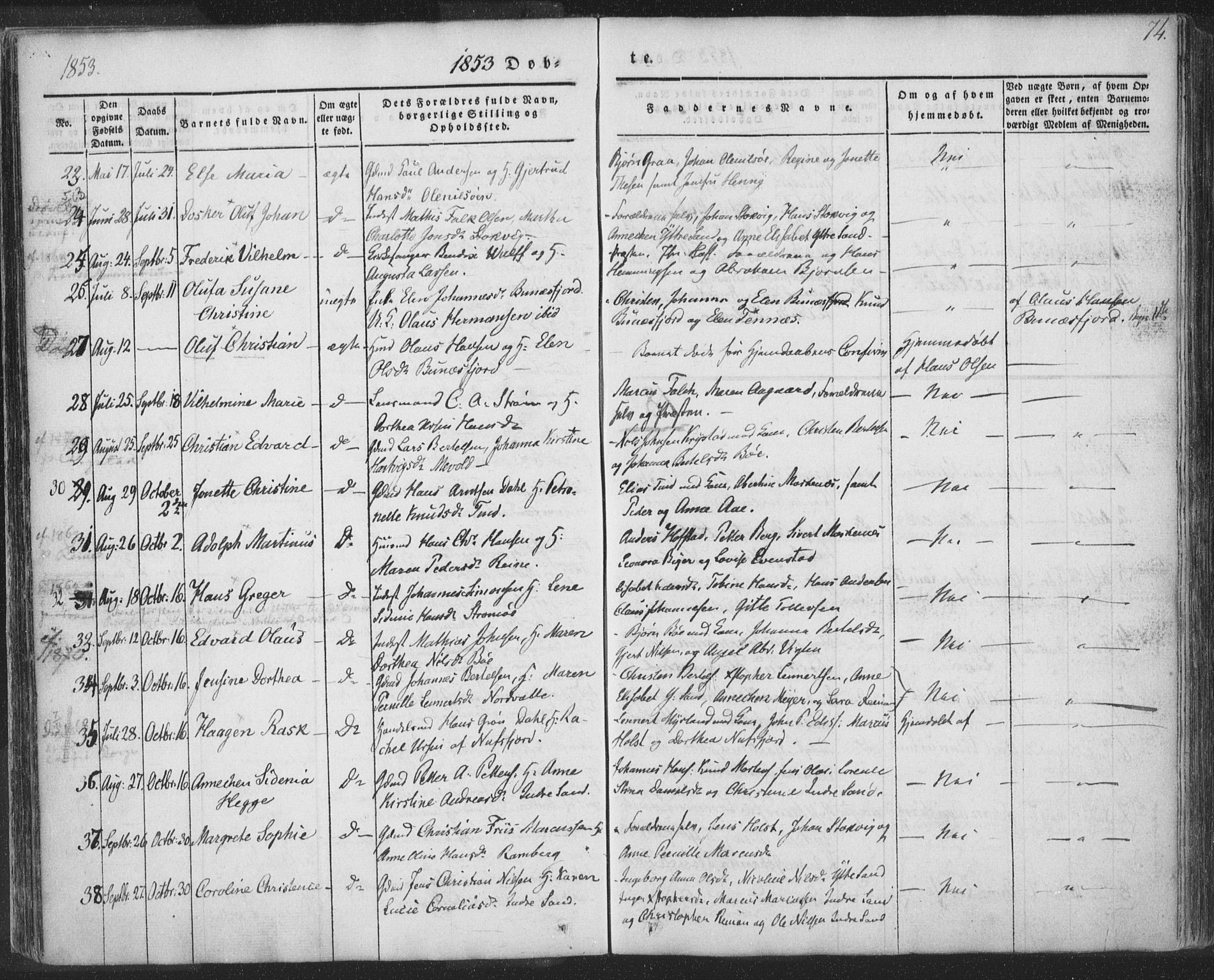 Ministerialprotokoller, klokkerbøker og fødselsregistre - Nordland, AV/SAT-A-1459/885/L1202: Parish register (official) no. 885A03, 1838-1859, p. 74