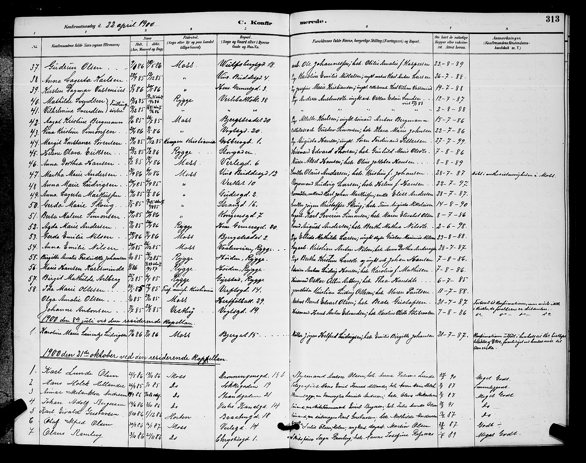 Moss prestekontor Kirkebøker, AV/SAO-A-2003/G/Ga/L0006: Parish register (copy) no. I 6, 1889-1900, p. 313