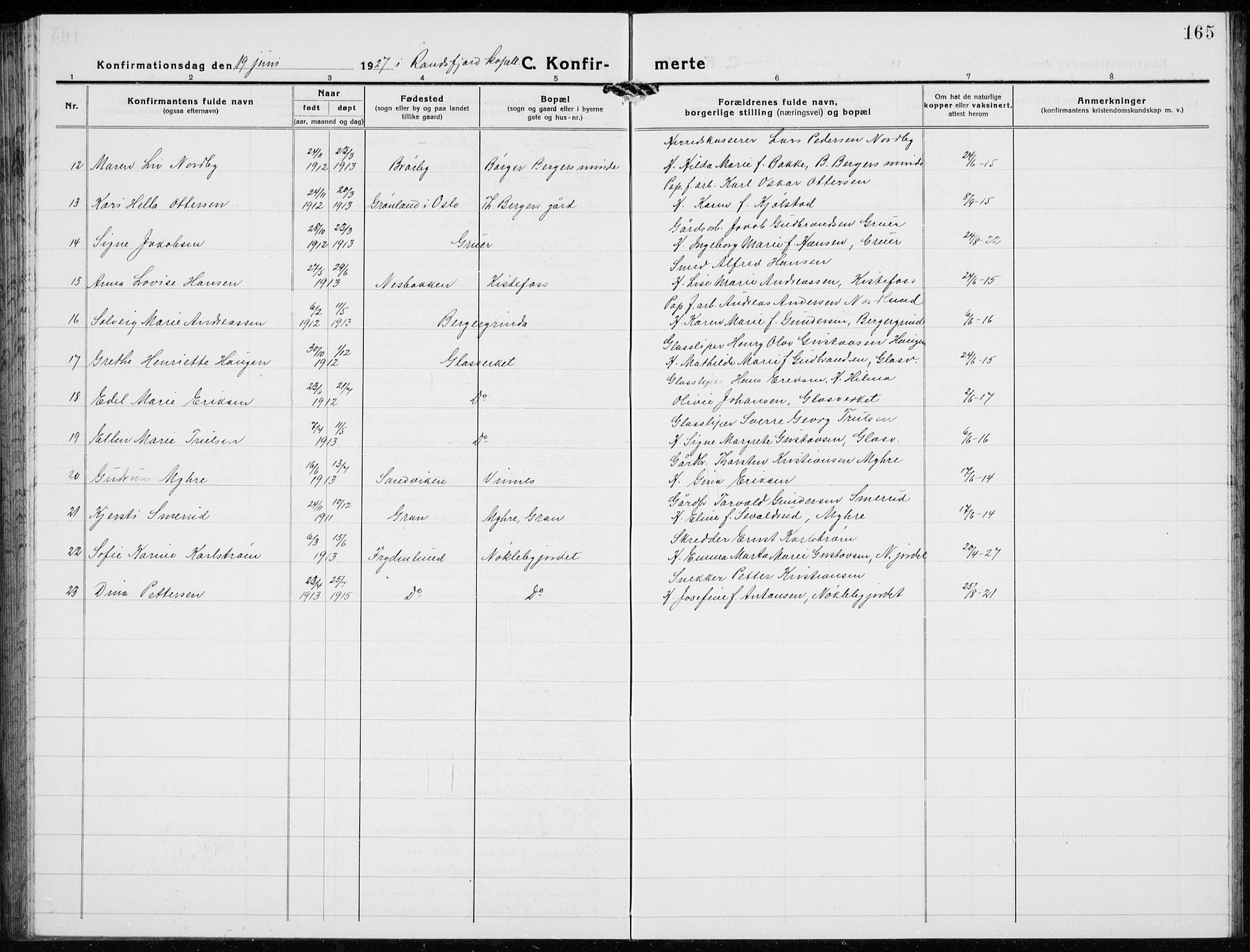 Jevnaker prestekontor, AV/SAH-PREST-116/H/Ha/Hab/L0005: Parish register (copy) no. 5, 1919-1934, p. 165