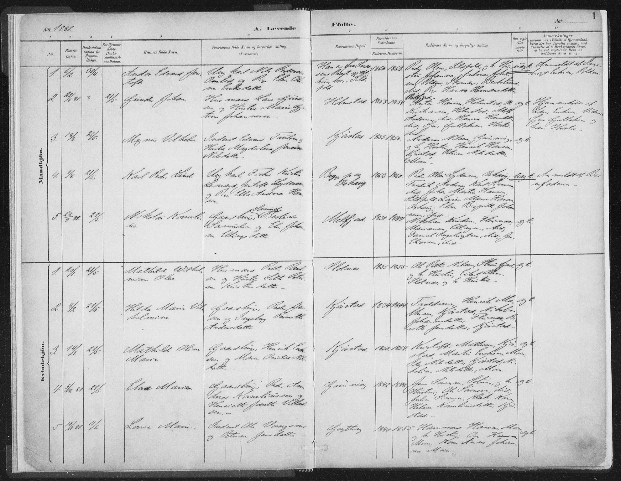 Ministerialprotokoller, klokkerbøker og fødselsregistre - Nordland, SAT/A-1459/890/L1286: Parish register (official) no. 890A01, 1882-1902, p. 1