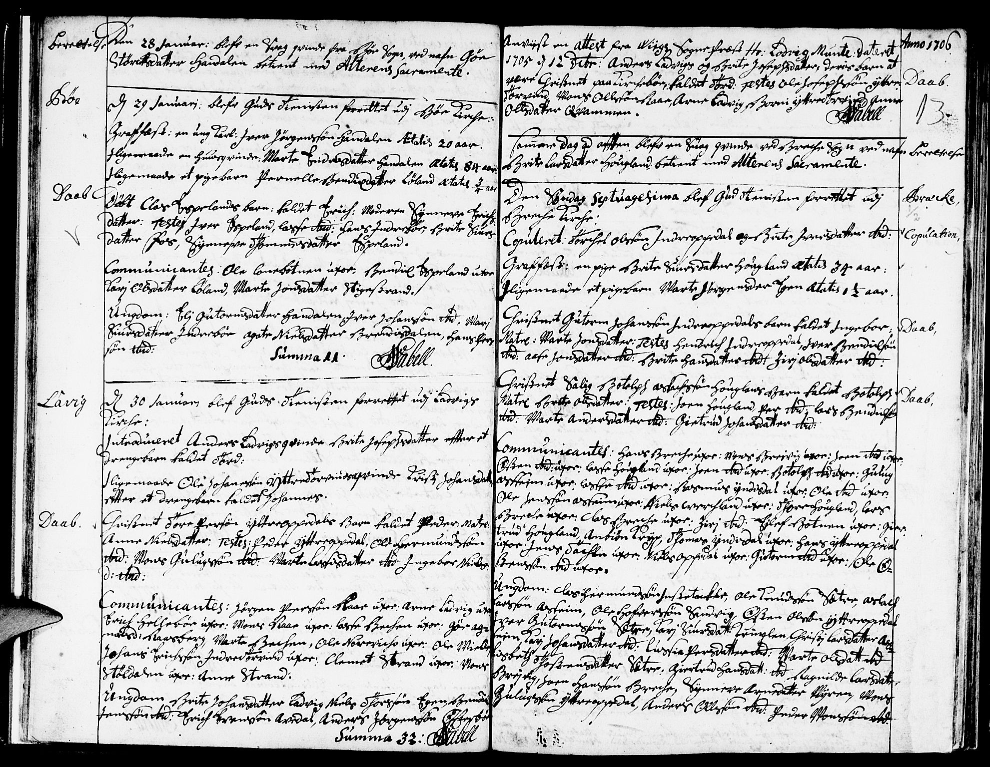 Gulen sokneprestembete, AV/SAB-A-80201/H/Haa/Haaa/L0004: Parish register (official) no. A 4, 1705-1708, p. 13