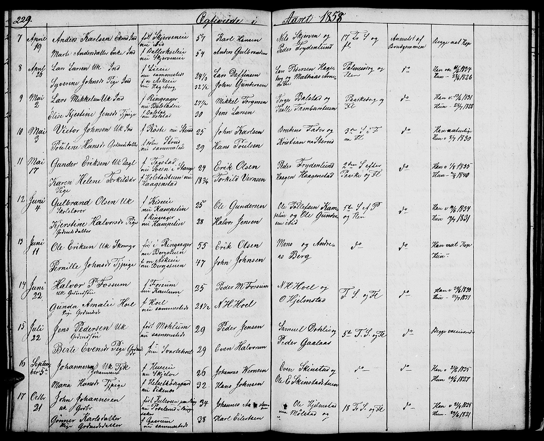Nes prestekontor, Hedmark, SAH/PREST-020/L/La/L0004: Parish register (copy) no. 4, 1832-1861, p. 229