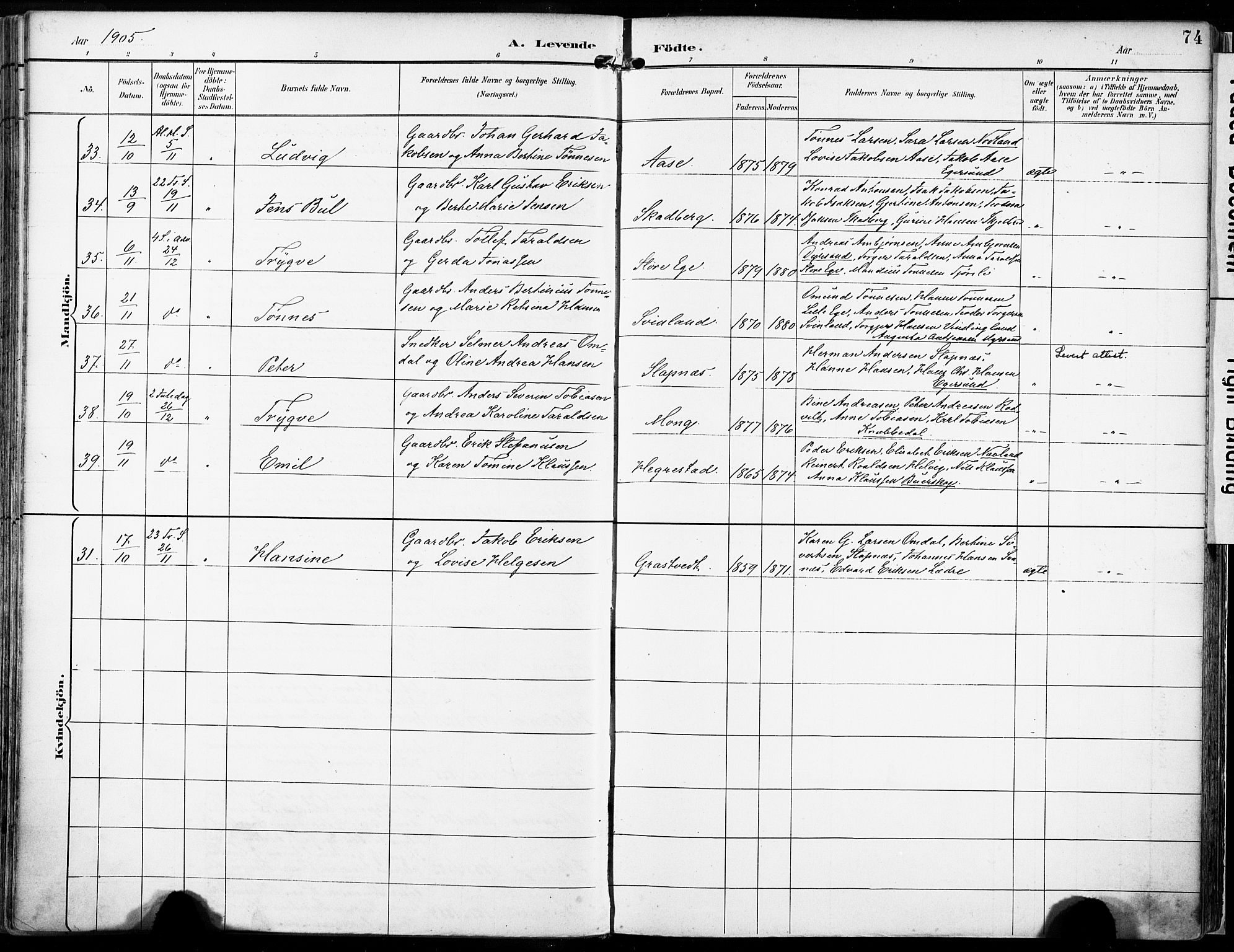 Eigersund sokneprestkontor, AV/SAST-A-101807/S08/L0018: Parish register (official) no. A 17, 1892-1905, p. 74