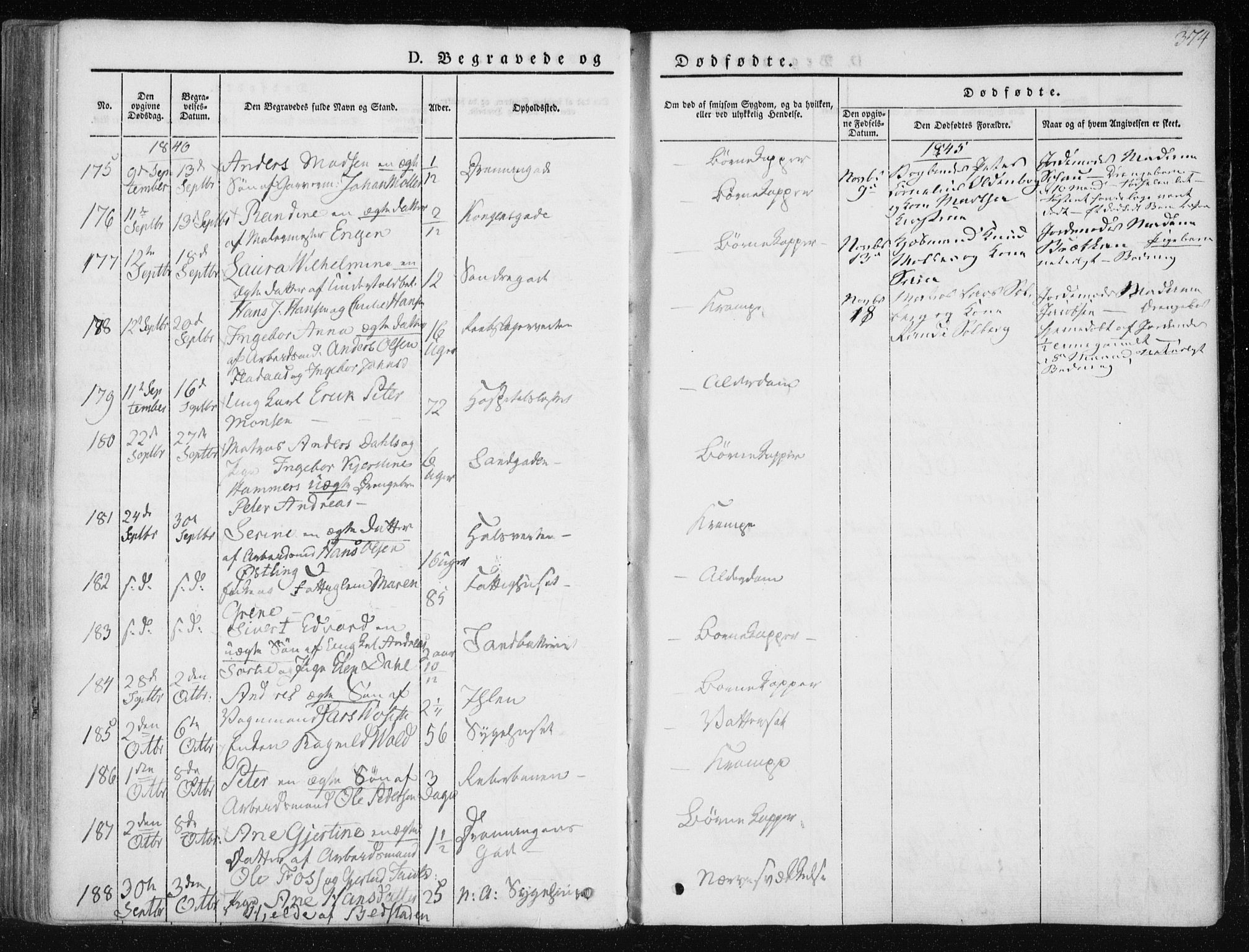 Ministerialprotokoller, klokkerbøker og fødselsregistre - Sør-Trøndelag, AV/SAT-A-1456/601/L0049: Parish register (official) no. 601A17, 1839-1847, p. 374