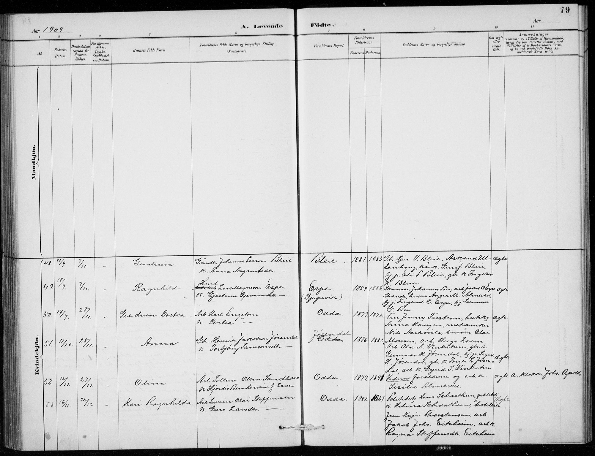 Odda Sokneprestembete, AV/SAB-A-77201/H/Hab: Parish register (copy) no. B  1, 1887-1909, p. 79