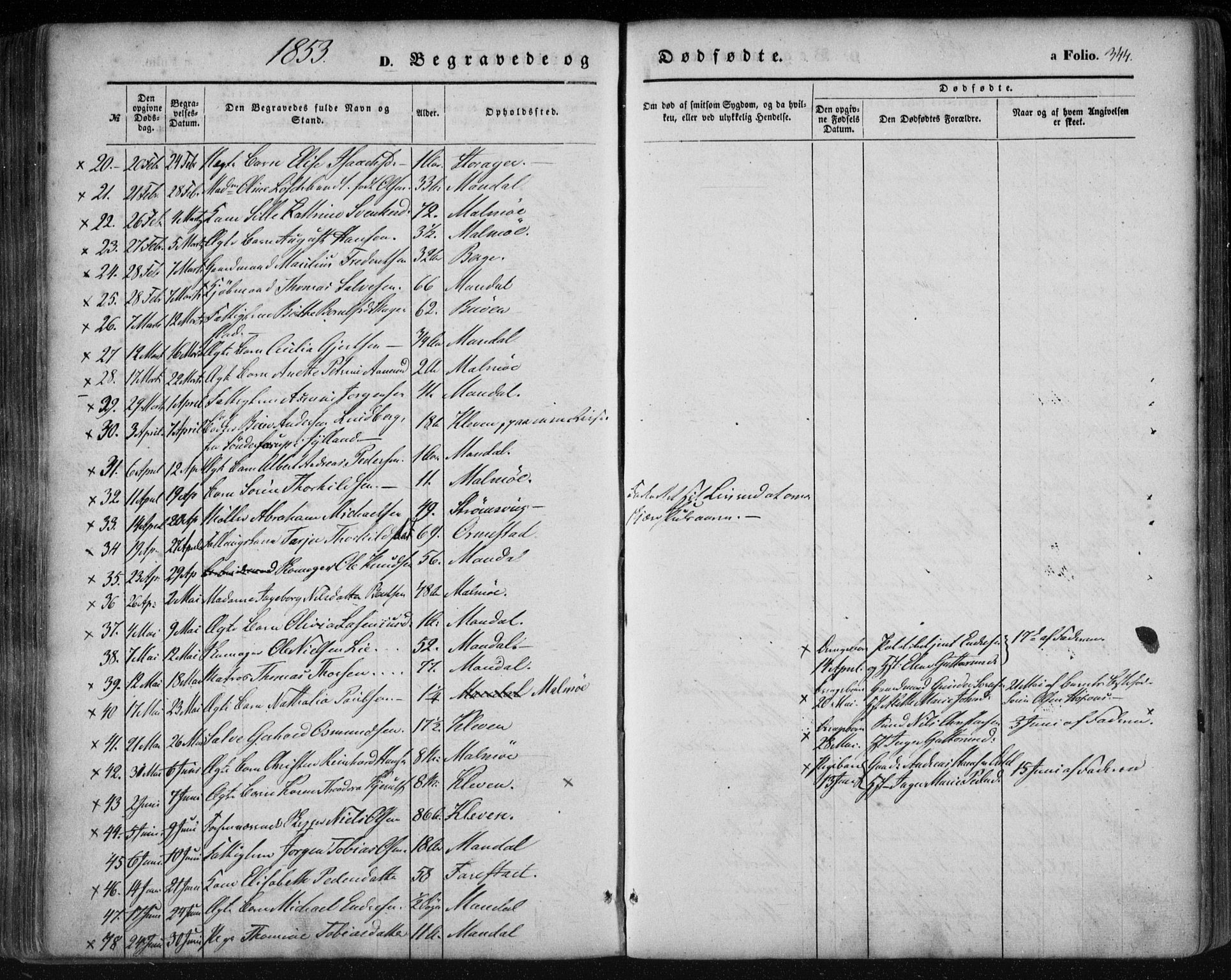 Mandal sokneprestkontor, SAK/1111-0030/F/Fa/Faa/L0013: Parish register (official) no. A 13, 1847-1859, p. 344