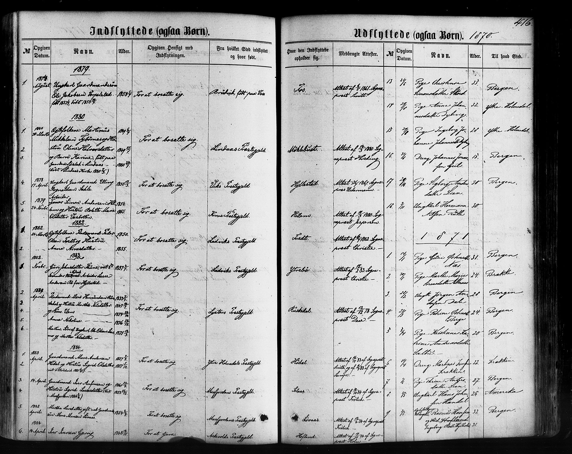 Hyllestad sokneprestembete, SAB/A-80401: Parish register (official) no. A 1, 1861-1886, p. 416