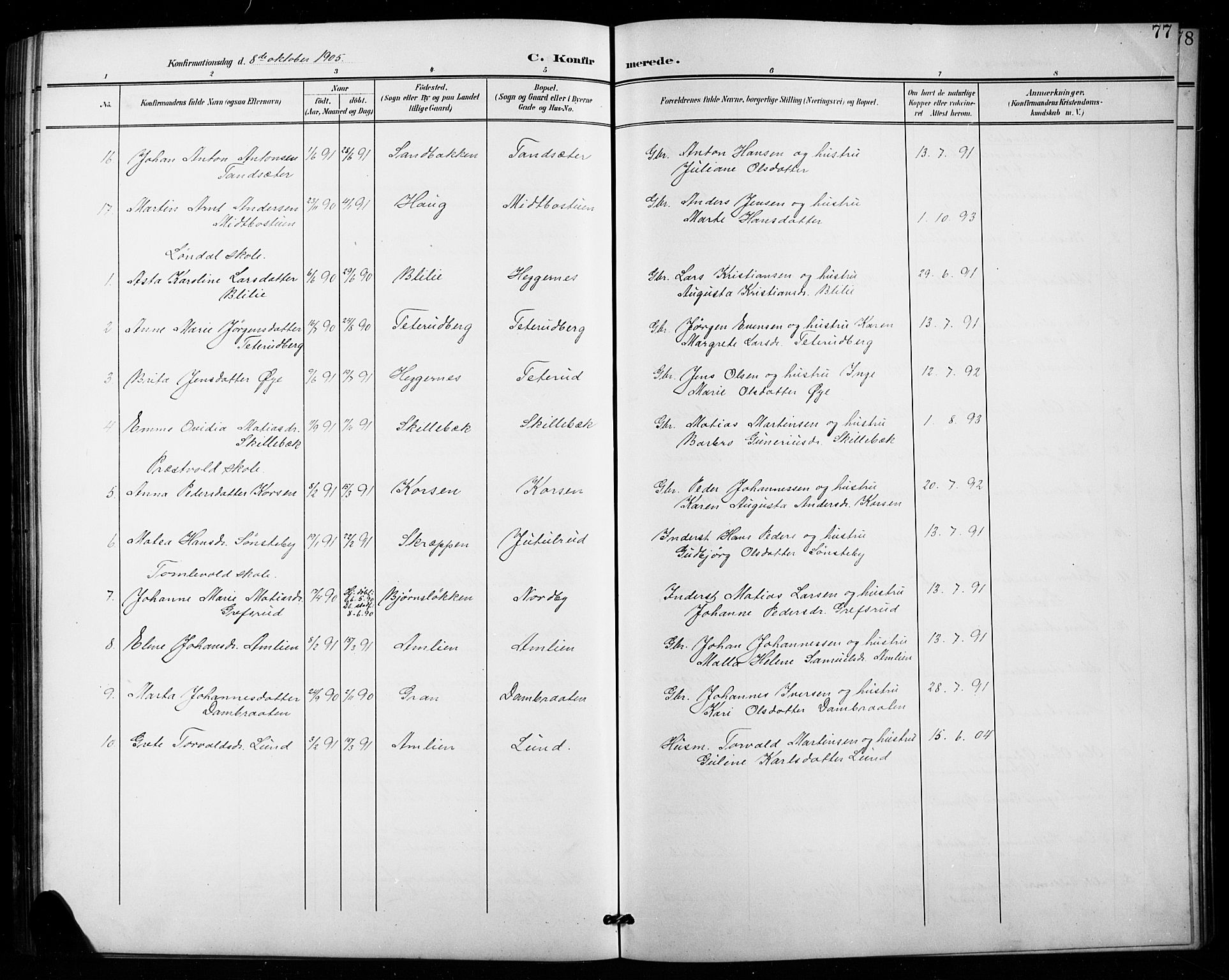 Vestre Toten prestekontor, SAH/PREST-108/H/Ha/Hab/L0016: Parish register (copy) no. 16, 1901-1915, p. 77
