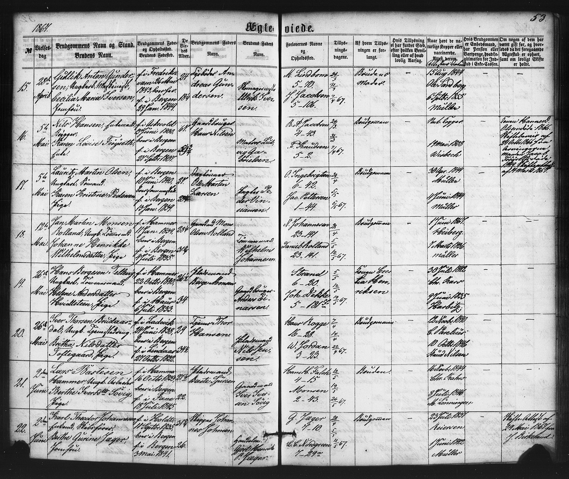 Nykirken Sokneprestembete, AV/SAB-A-77101/H/Haa/L0032: Parish register (official) no. D 2, 1861-1883, p. 53