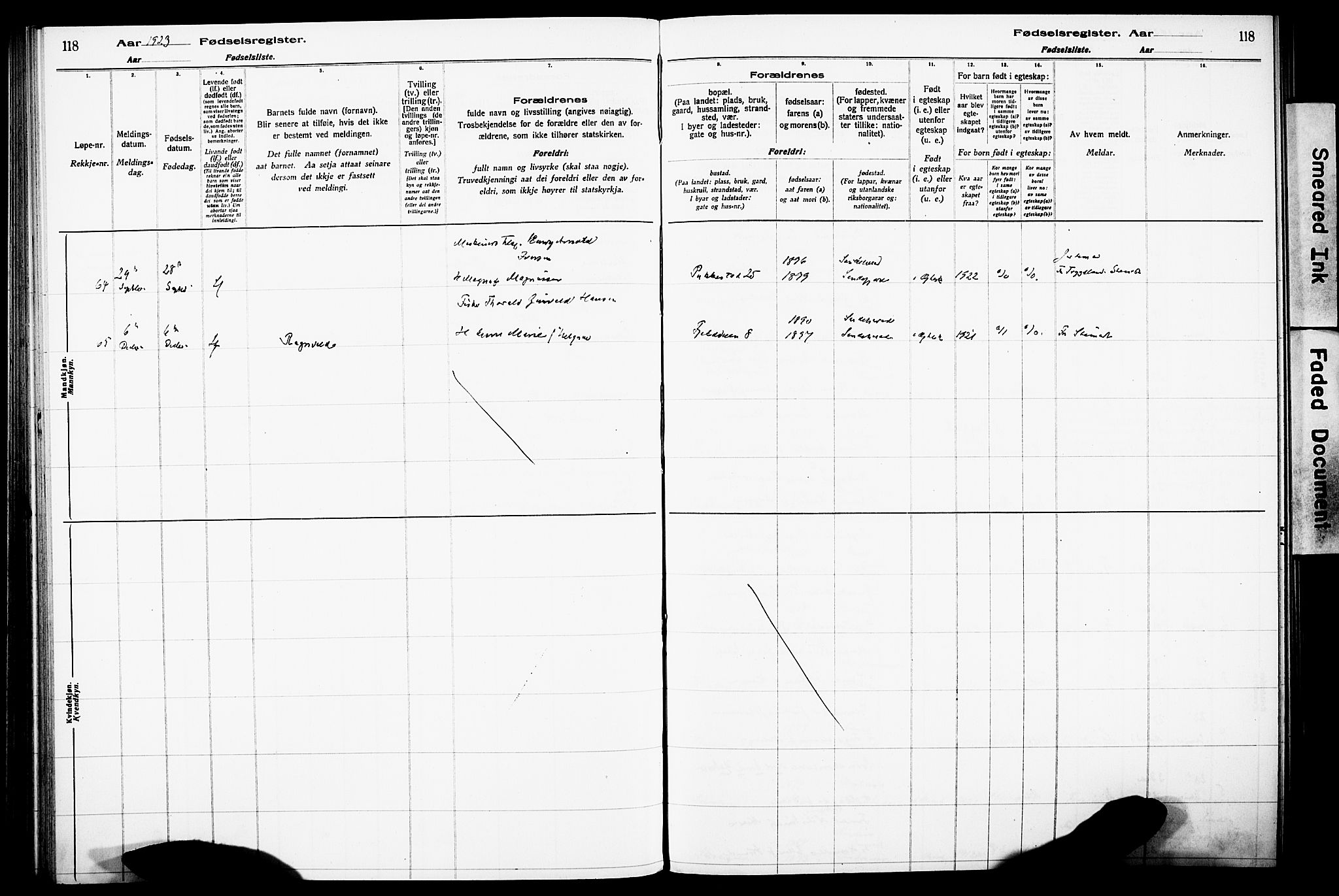 Sandefjord kirkebøker, AV/SAKO-A-315/J/Ja/L0001: Birth register no. 1, 1916-1932, p. 118