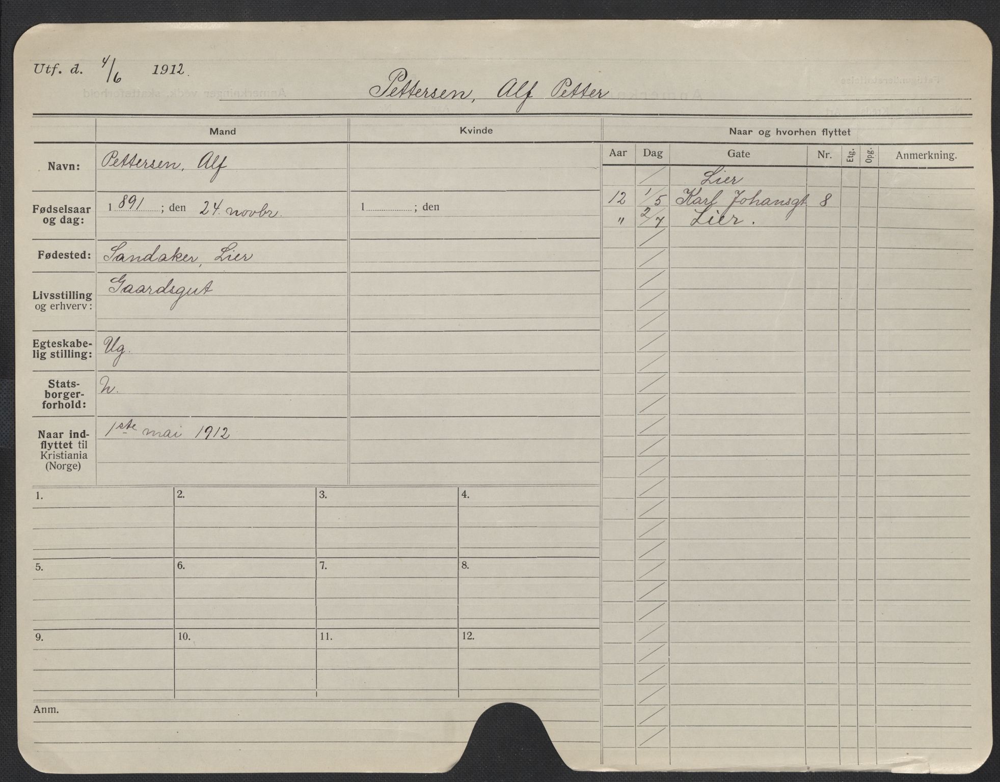 Oslo folkeregister, Registerkort, SAO/A-11715/F/Fa/Fac/L0009: Menn, 1906-1914, p. 301a