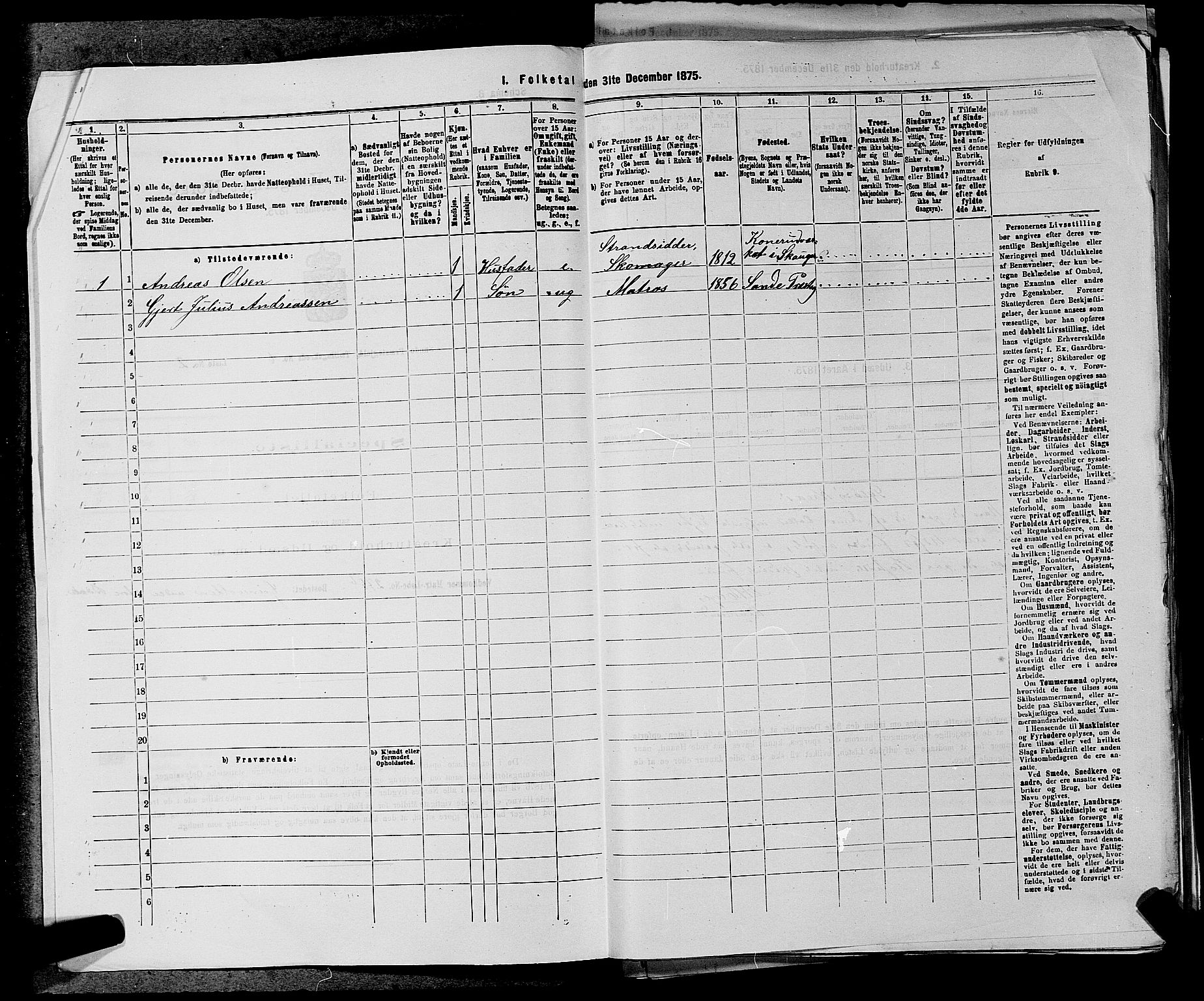 SAKO, 1875 census for 0713P Sande, 1875, p. 1158