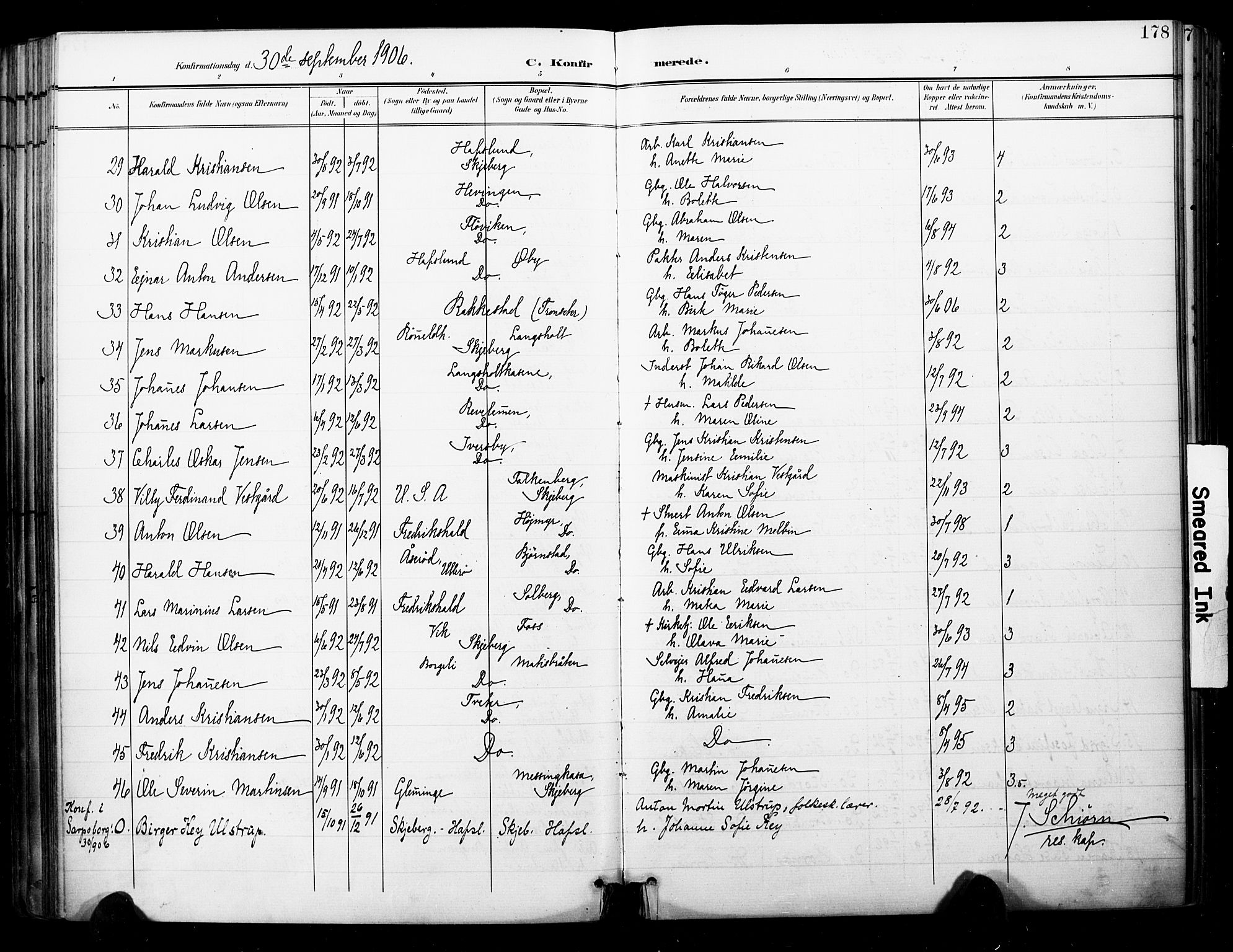 Skjeberg prestekontor Kirkebøker, SAO/A-10923/F/Fa/L0010: Parish register (official) no. I 10, 1898-1911, p. 178