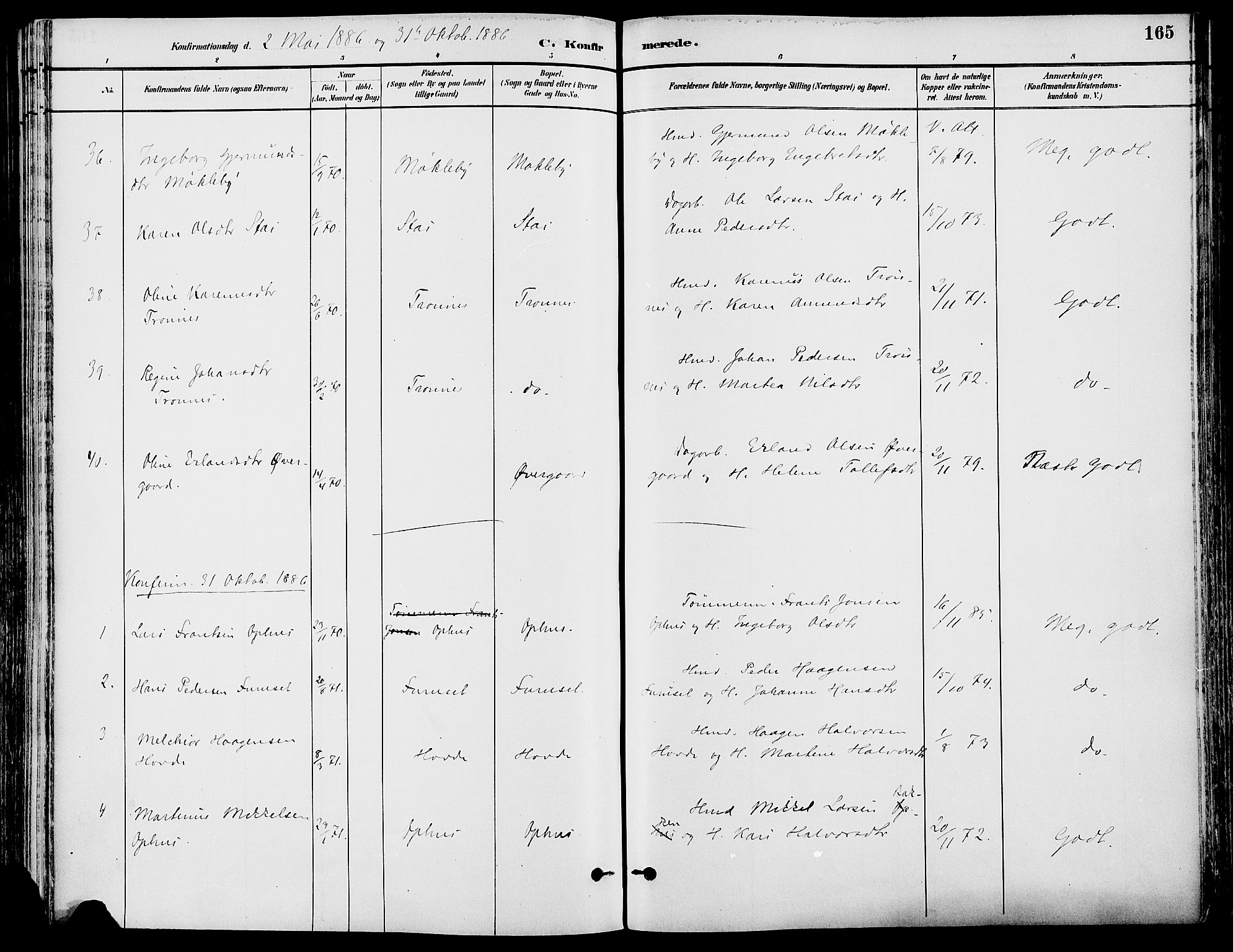 Stor-Elvdal prestekontor, AV/SAH-PREST-052/H/Ha/Haa/L0002: Parish register (official) no. 2, 1882-1907, p. 165