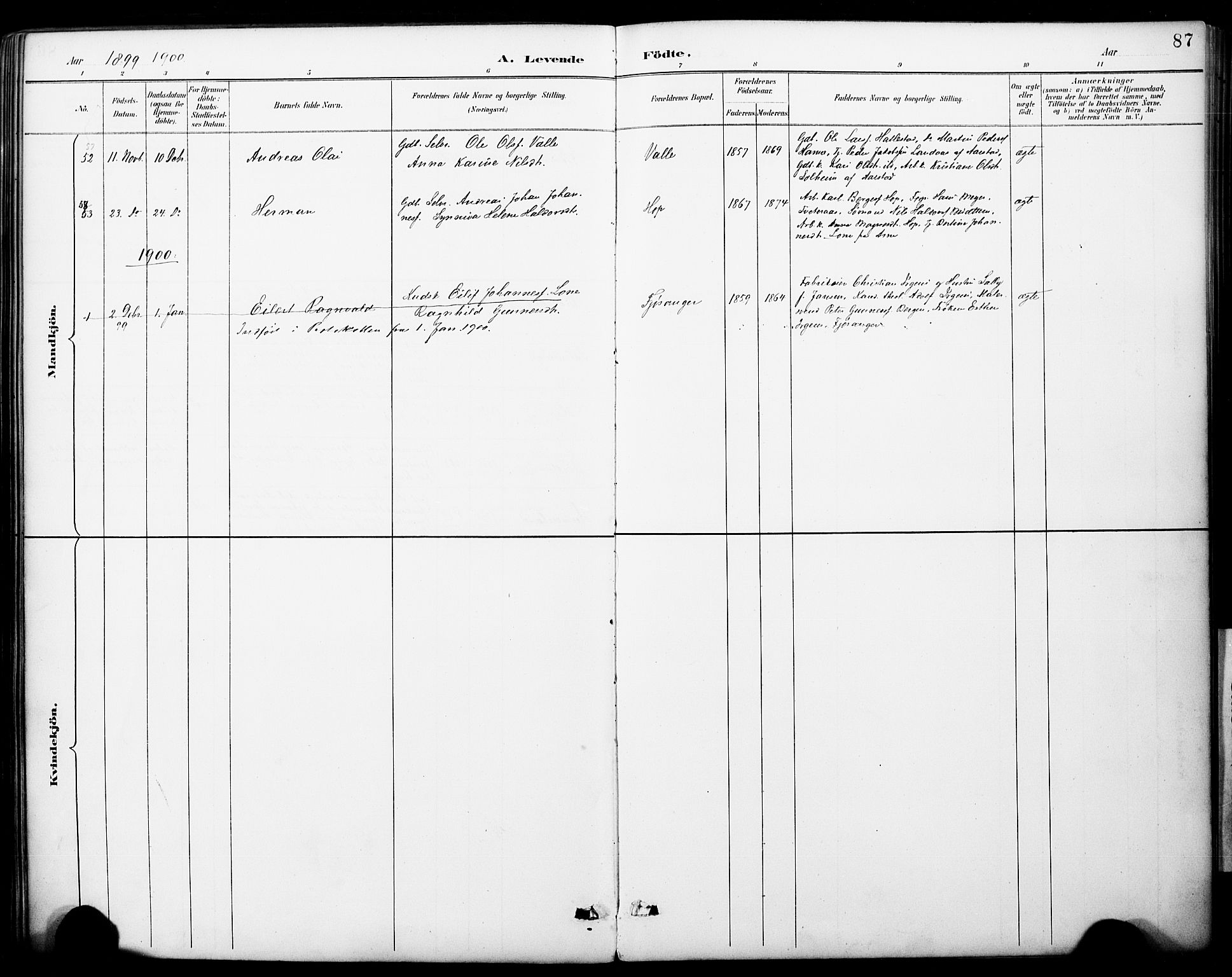 Fana Sokneprestembete, SAB/A-75101/H/Haa/Haai/L0002: Parish register (official) no. I 2, 1888-1899, p. 87