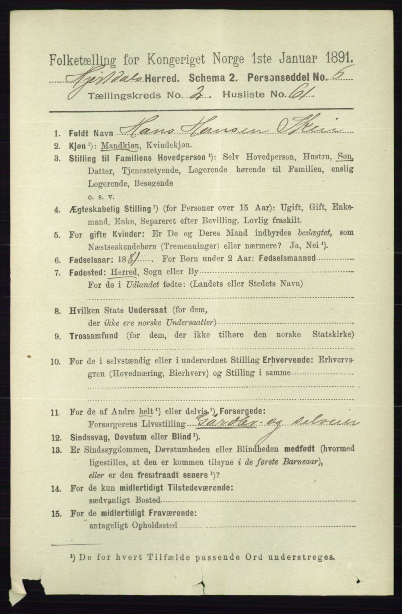 RA, 1891 census for 0827 Hjartdal, 1891, p. 979