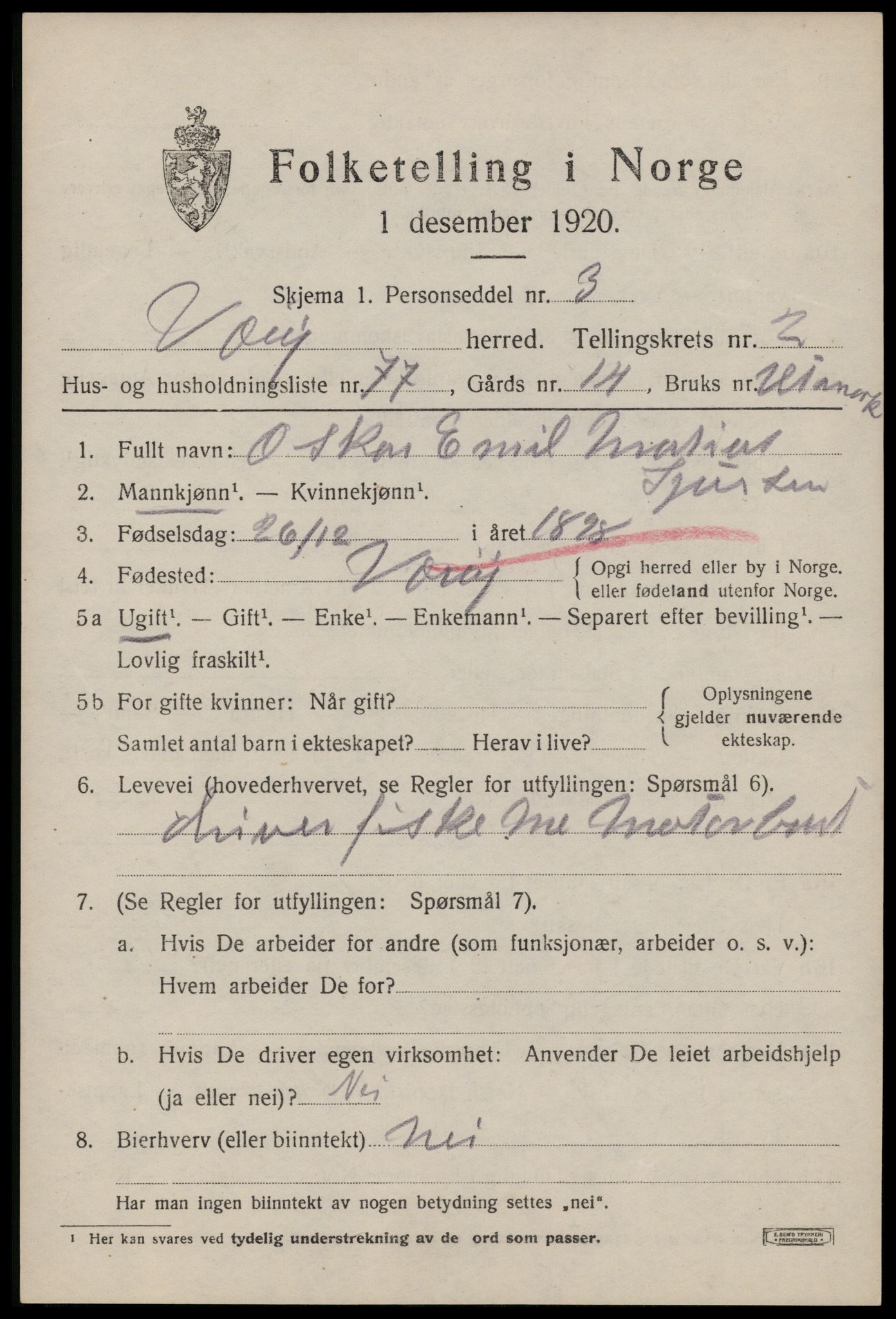 SAT, 1920 census for Værøy, 1920, p. 1917