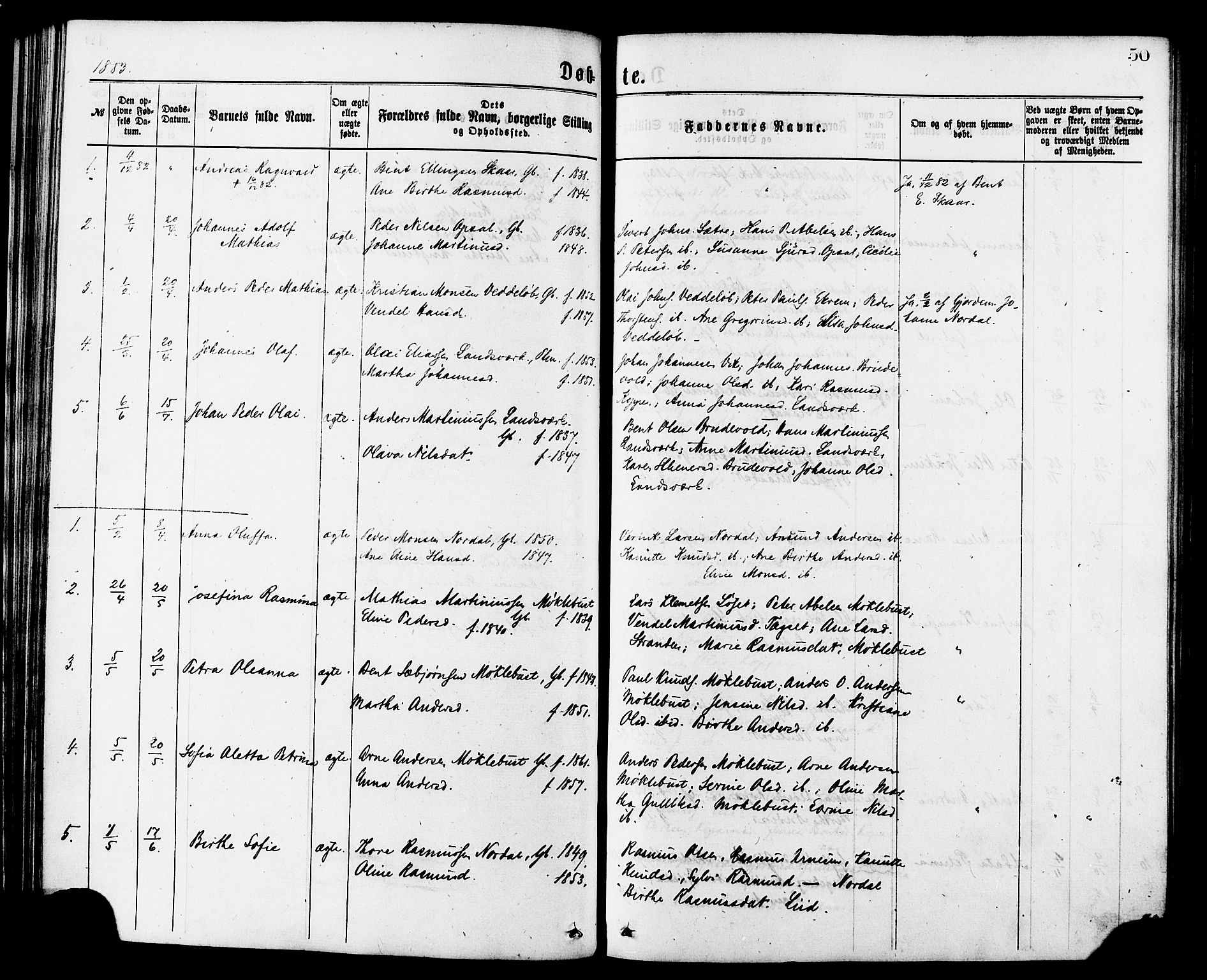 Ministerialprotokoller, klokkerbøker og fødselsregistre - Møre og Romsdal, AV/SAT-A-1454/502/L0024: Parish register (official) no. 502A02, 1873-1884, p. 50