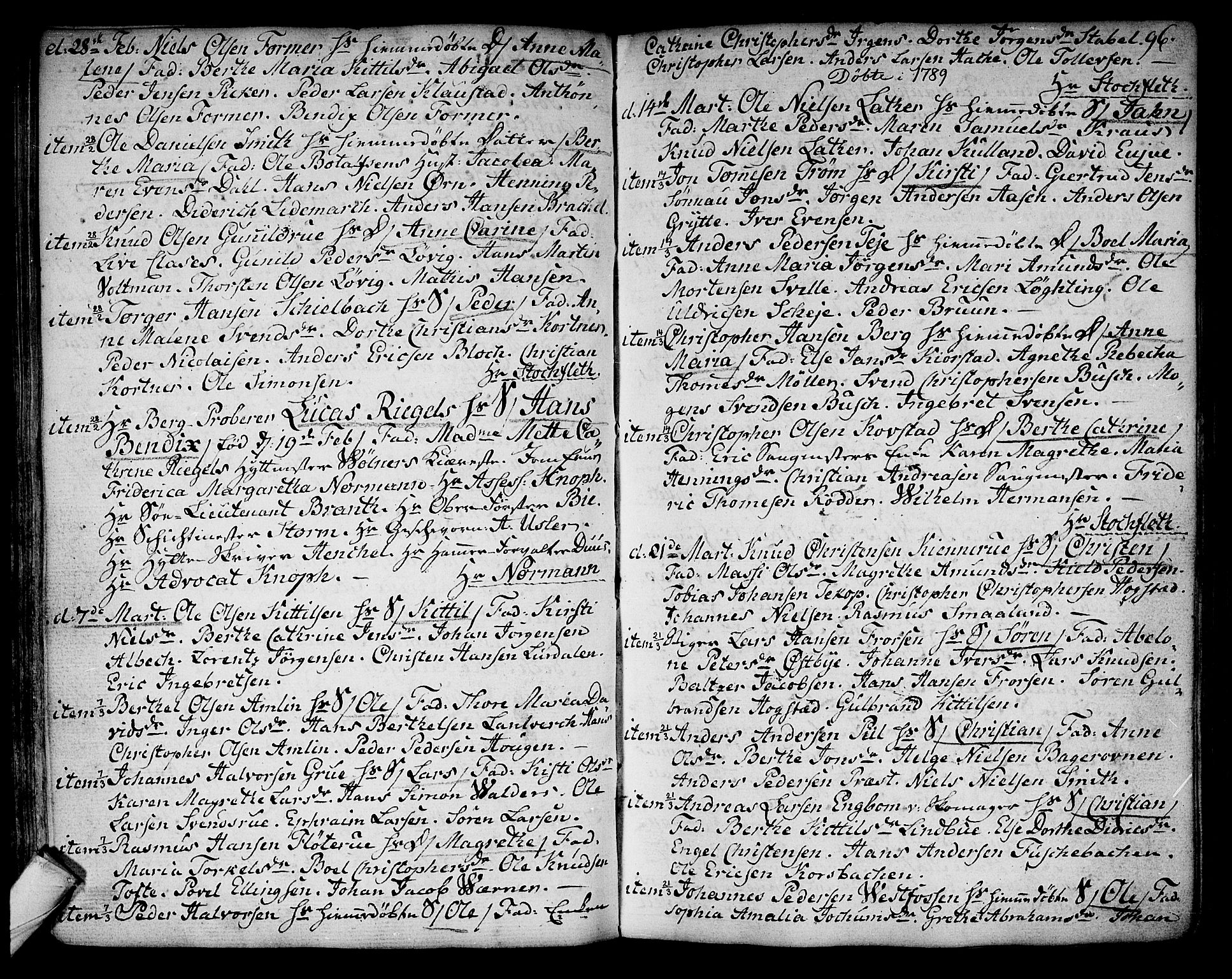 Kongsberg kirkebøker, SAKO/A-22/F/Fa/L0006: Parish register (official) no. I 6, 1783-1797, p. 96