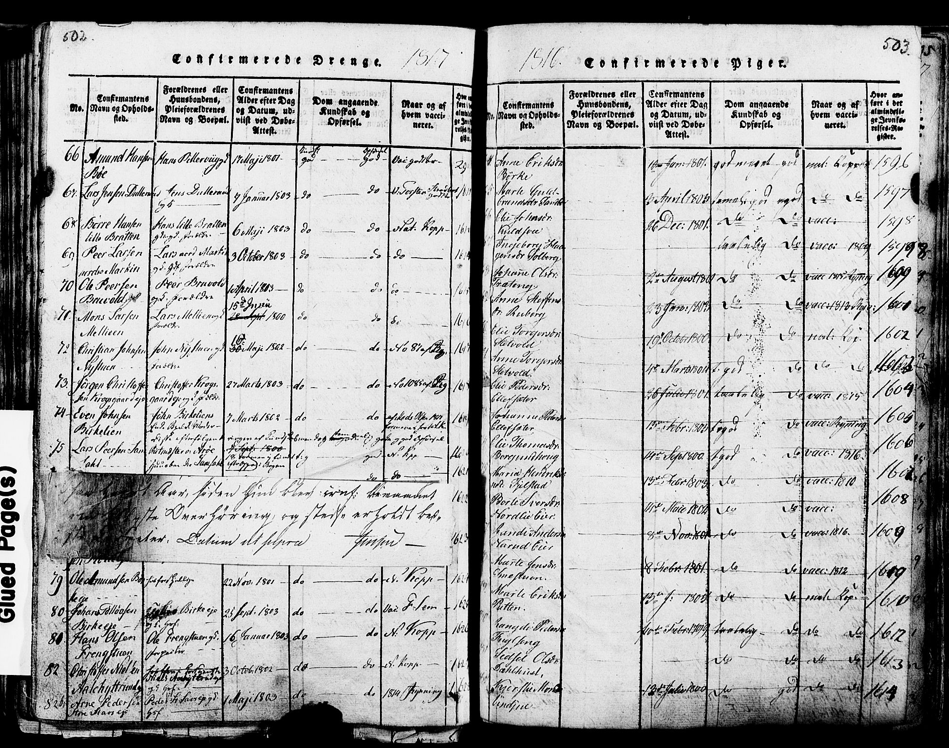 Ringsaker prestekontor, SAH/PREST-014/K/Ka/L0005: Parish register (official) no. 5, 1814-1826, p. 502-503
