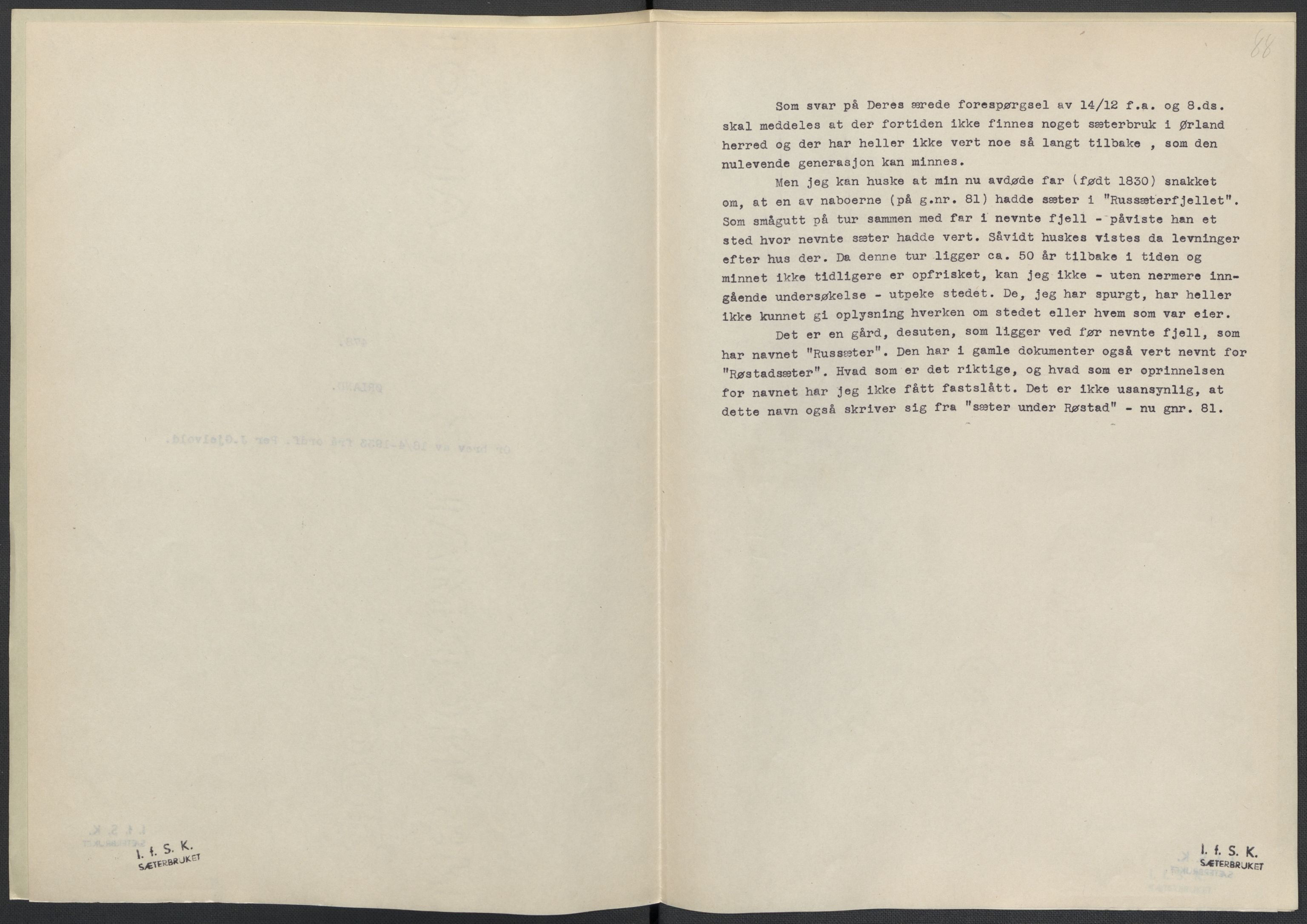 Instituttet for sammenlignende kulturforskning, AV/RA-PA-0424/F/Fc/L0013/0003: Eske B13: / Sør-Trøndelag (perm XXXVII), 1933-1936, p. 88