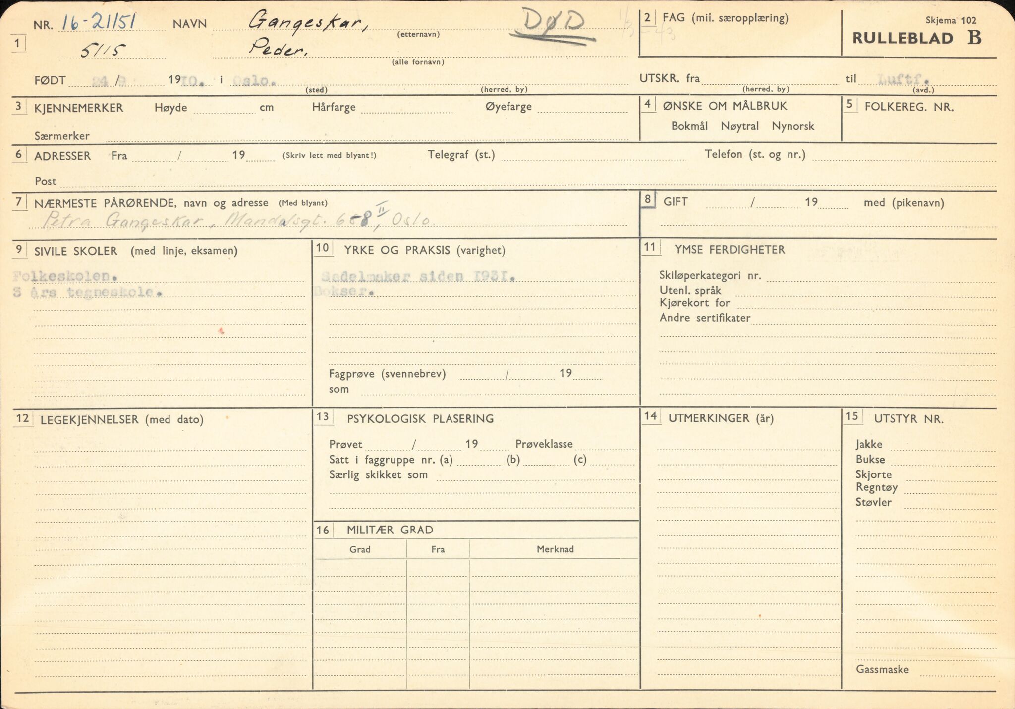 Forsvaret, Forsvarets overkommando/Luftforsvarsstaben, RA/RAFA-4079/P/Pa/L0024: Personellpapirer, 1910, p. 268