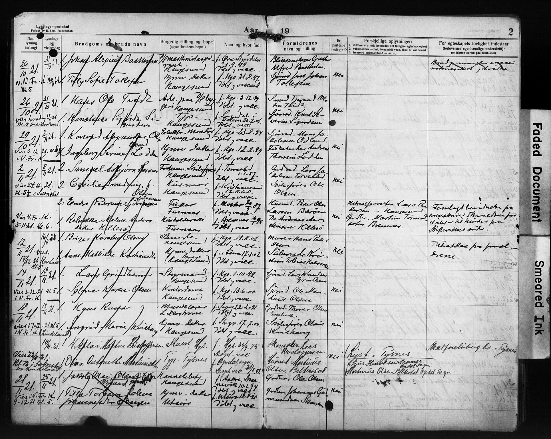 Haugesund sokneprestkontor, SAST/A -101863/I/Ie/L0005: Banns register no. VIII 5, 1921-1928, p. 2