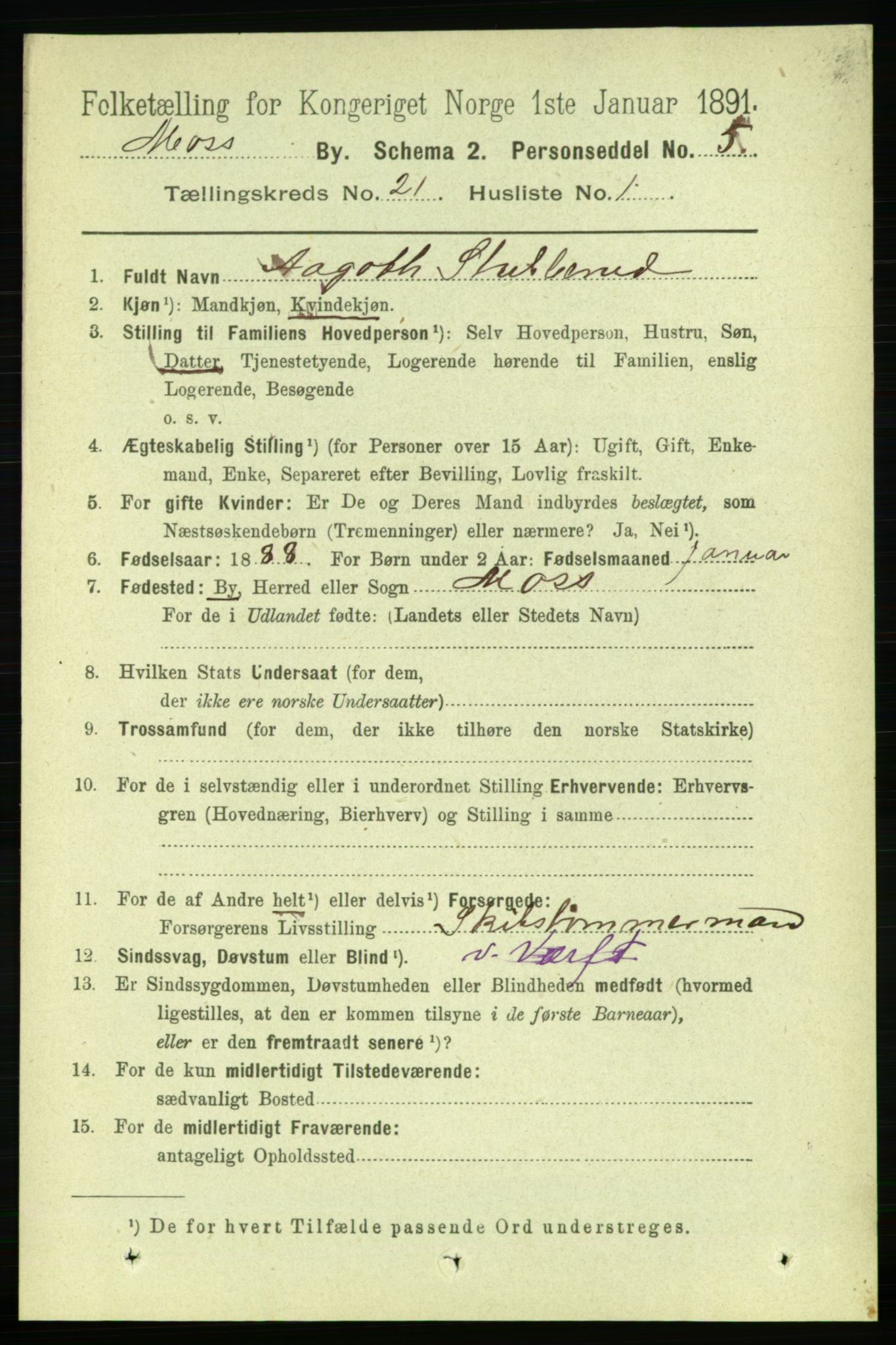 RA, 1891 census for 0104 Moss, 1891, p. 9093