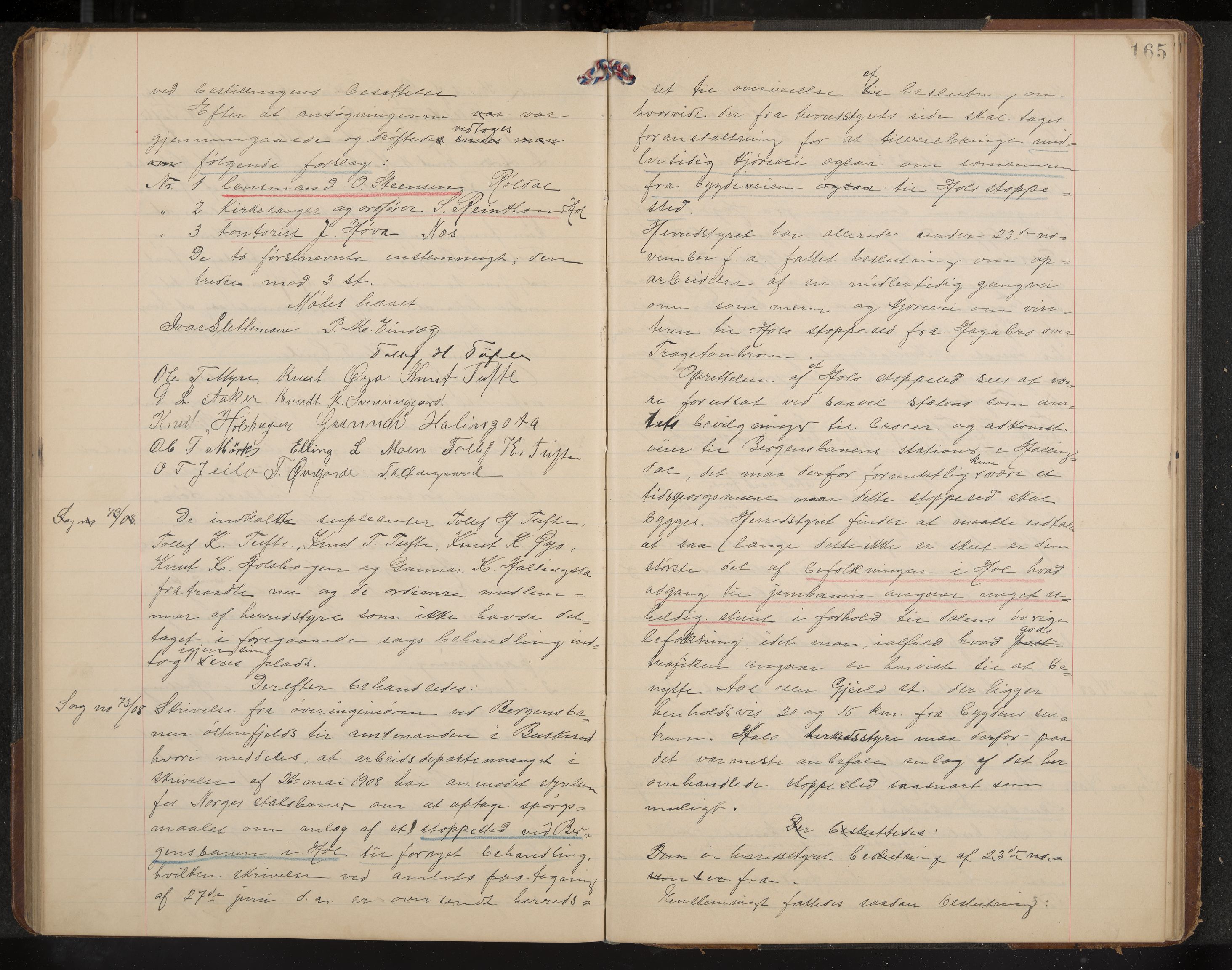 Hol formannskap og sentraladministrasjon, IKAK/0620021-1/A/L0004: Møtebok, 1904-1909, p. 165