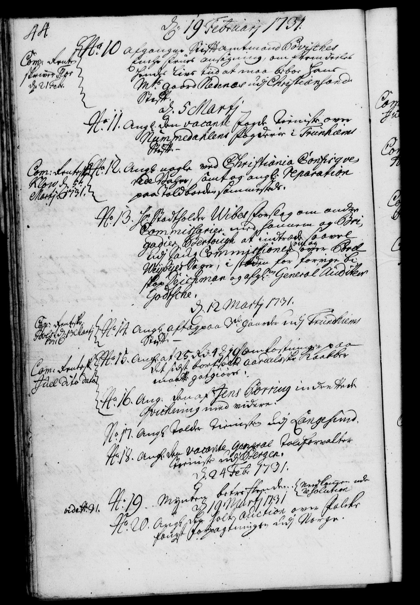 Rentekammeret, Kammerkanselliet, RA/EA-3111/G/Gf/Gfb/L0003: Register til norske relasjons- og resolusjonsprotokoller (merket RK 52.98), 1729-1736, p. 44