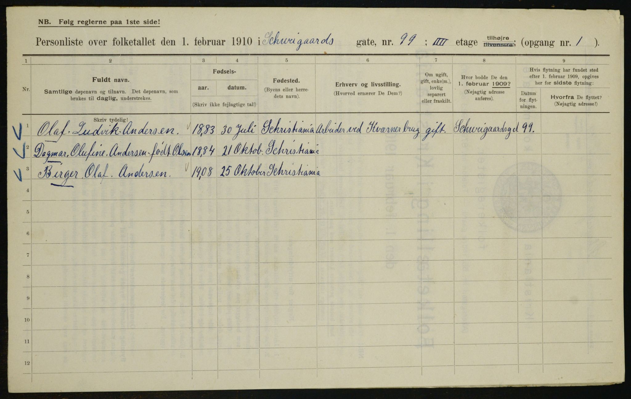 OBA, Municipal Census 1910 for Kristiania, 1910, p. 88494