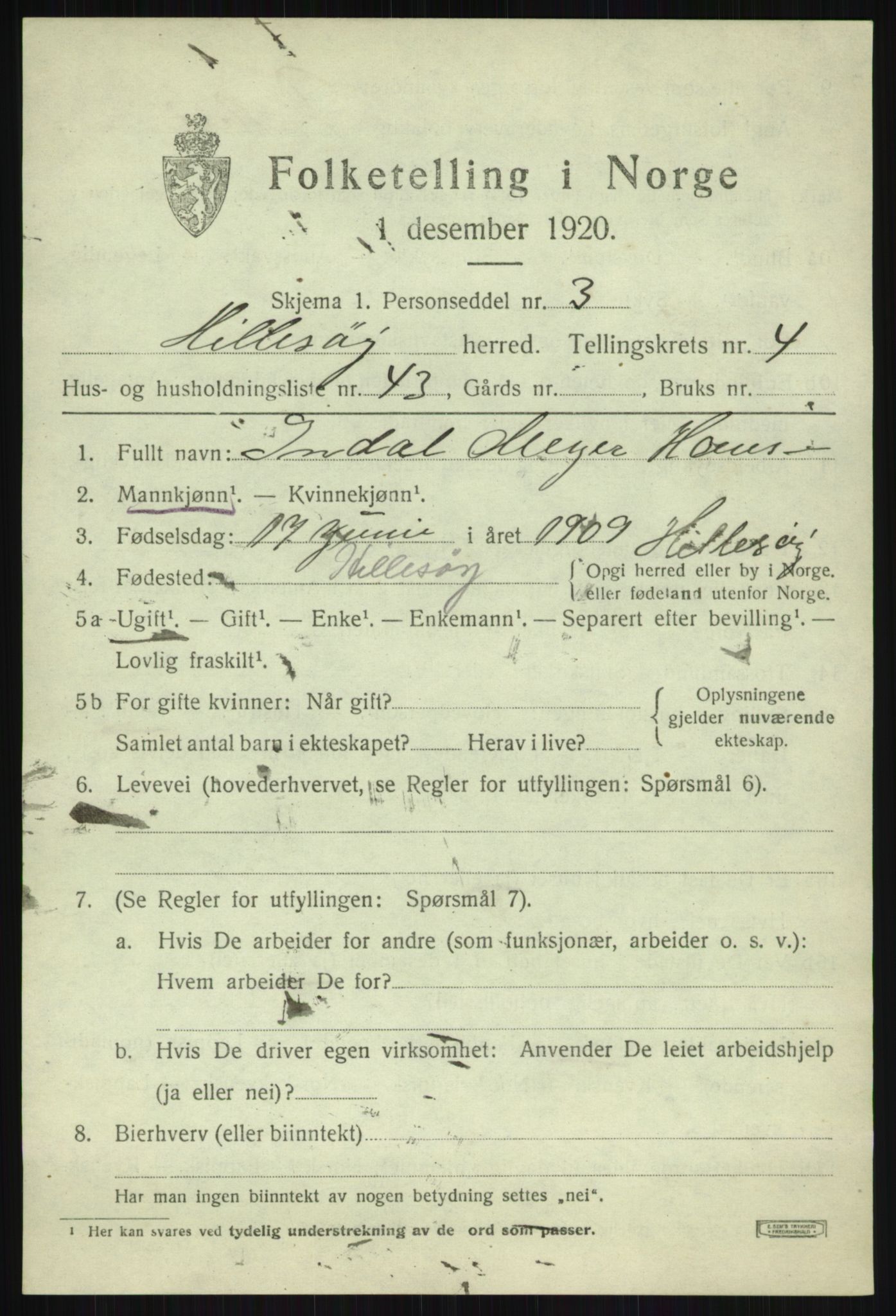 SATØ, 1920 census for Hillesøy, 1920, p. 2519