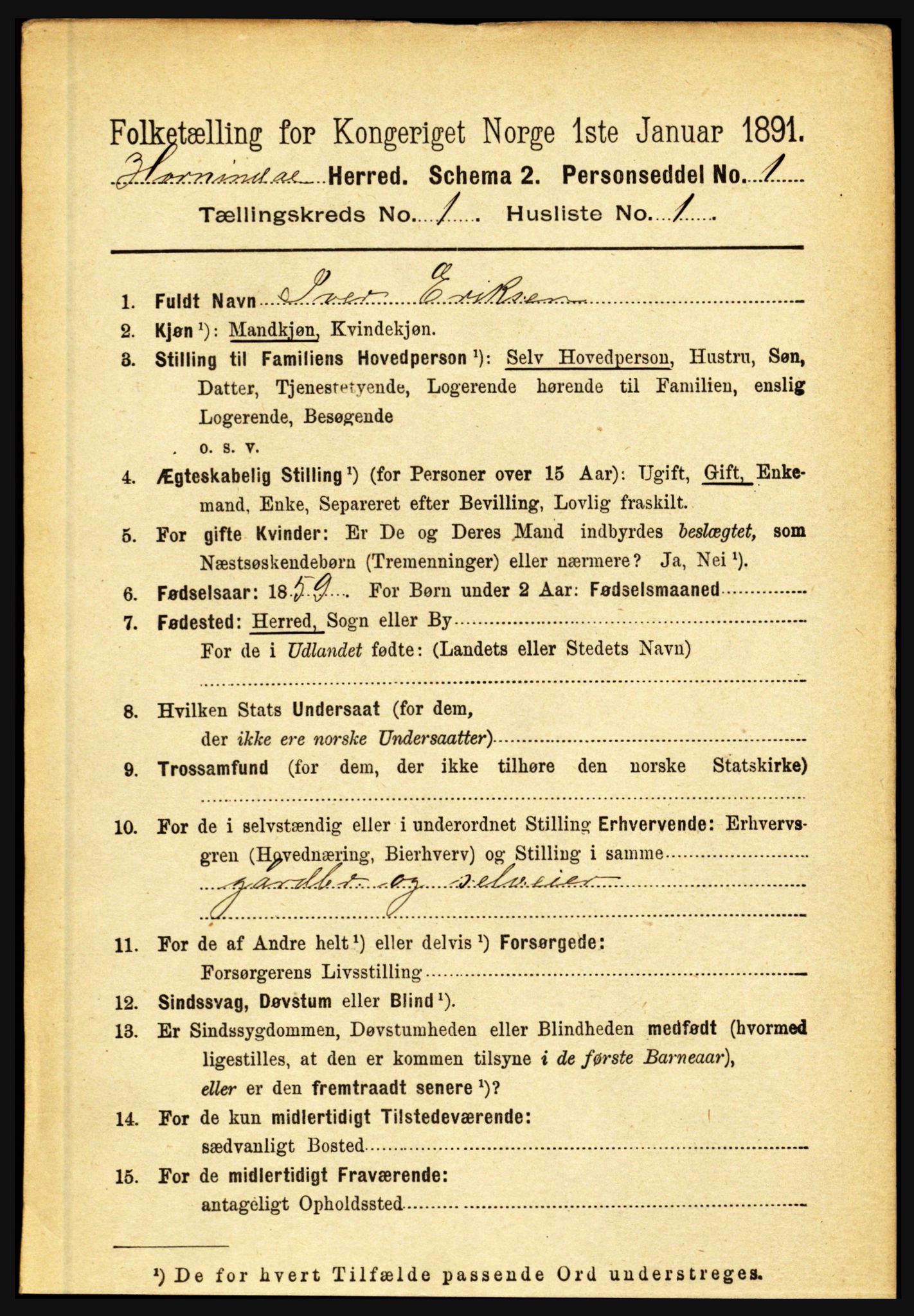 RA, 1891 census for 1444 Hornindal, 1891, p. 61