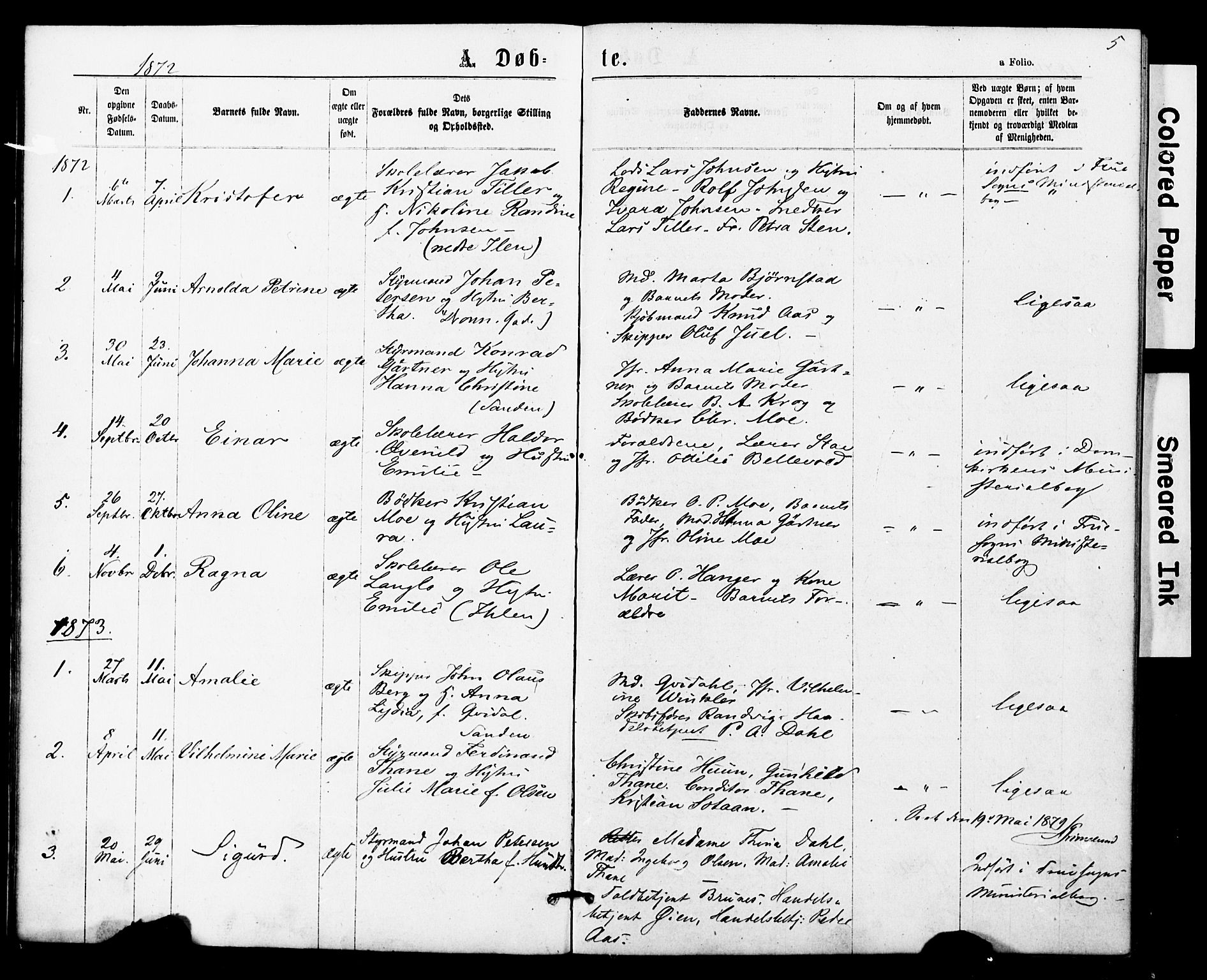 Ministerialprotokoller, klokkerbøker og fødselsregistre - Sør-Trøndelag, SAT/A-1456/623/L0469: Parish register (official) no. 623A03, 1868-1883, p. 5