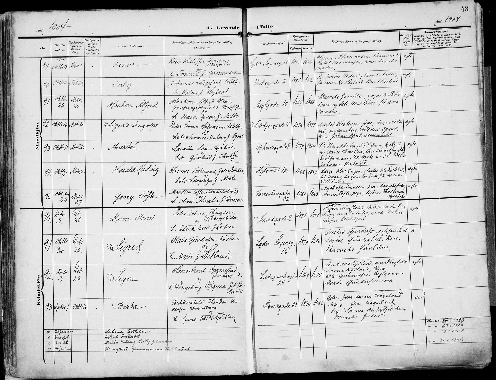 St. Petri sokneprestkontor, AV/SAST-A-101813/002/A/L0005: Parish register (official) no. A 23, 1902-1918, p. 43