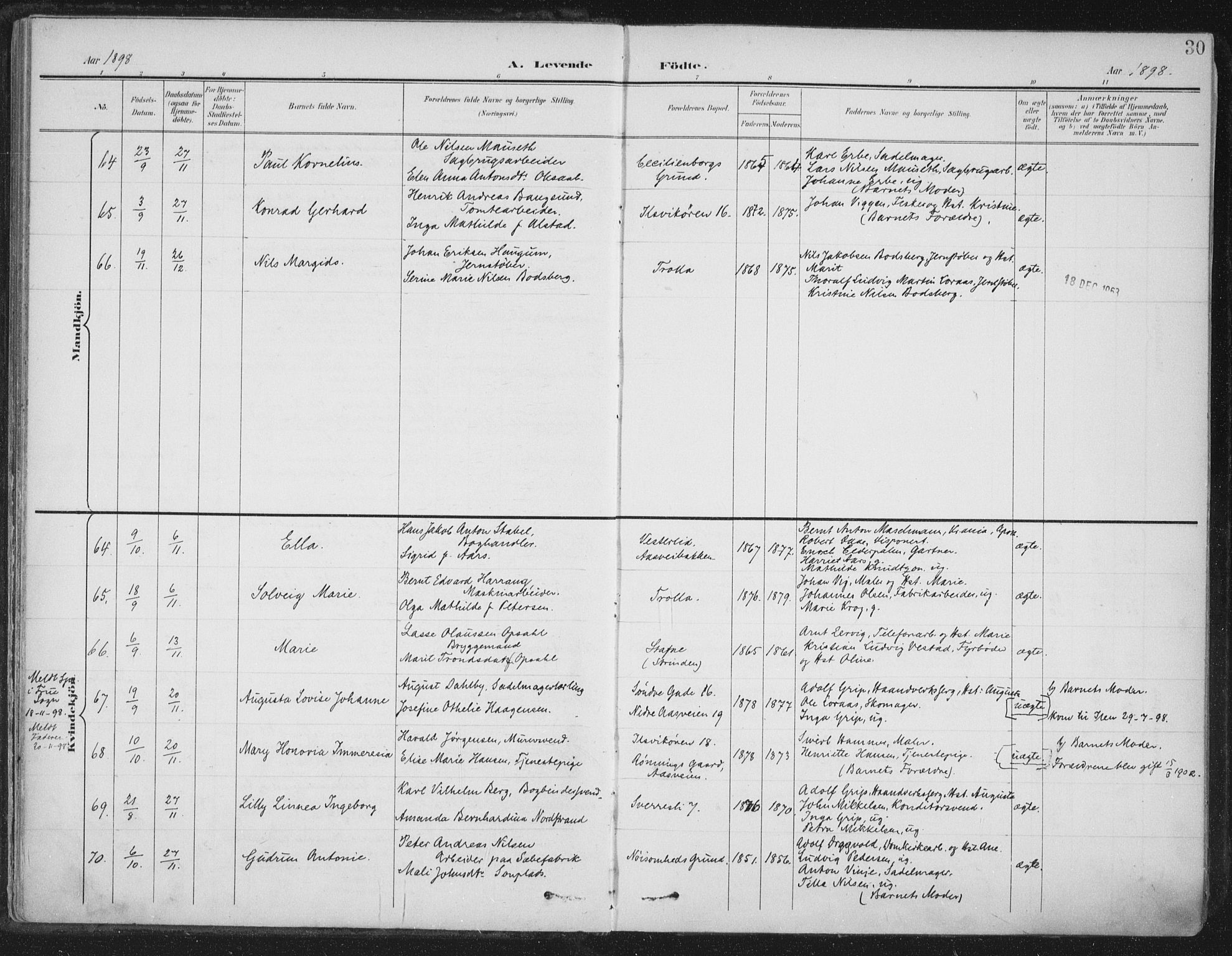 Ministerialprotokoller, klokkerbøker og fødselsregistre - Sør-Trøndelag, AV/SAT-A-1456/603/L0167: Parish register (official) no. 603A06, 1896-1932, p. 30