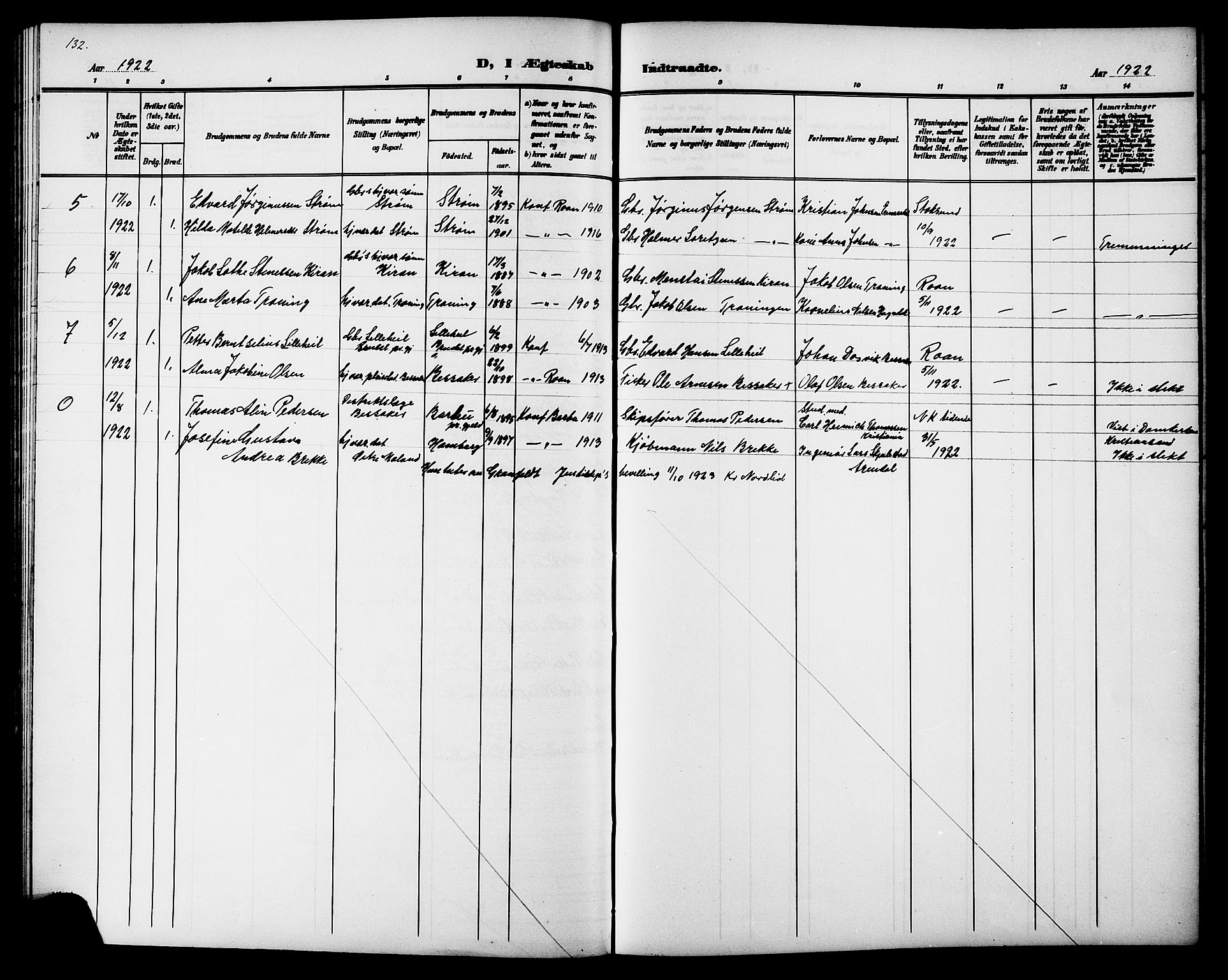 Ministerialprotokoller, klokkerbøker og fødselsregistre - Sør-Trøndelag, SAT/A-1456/657/L0717: Parish register (copy) no. 657C04, 1904-1923, p. 132