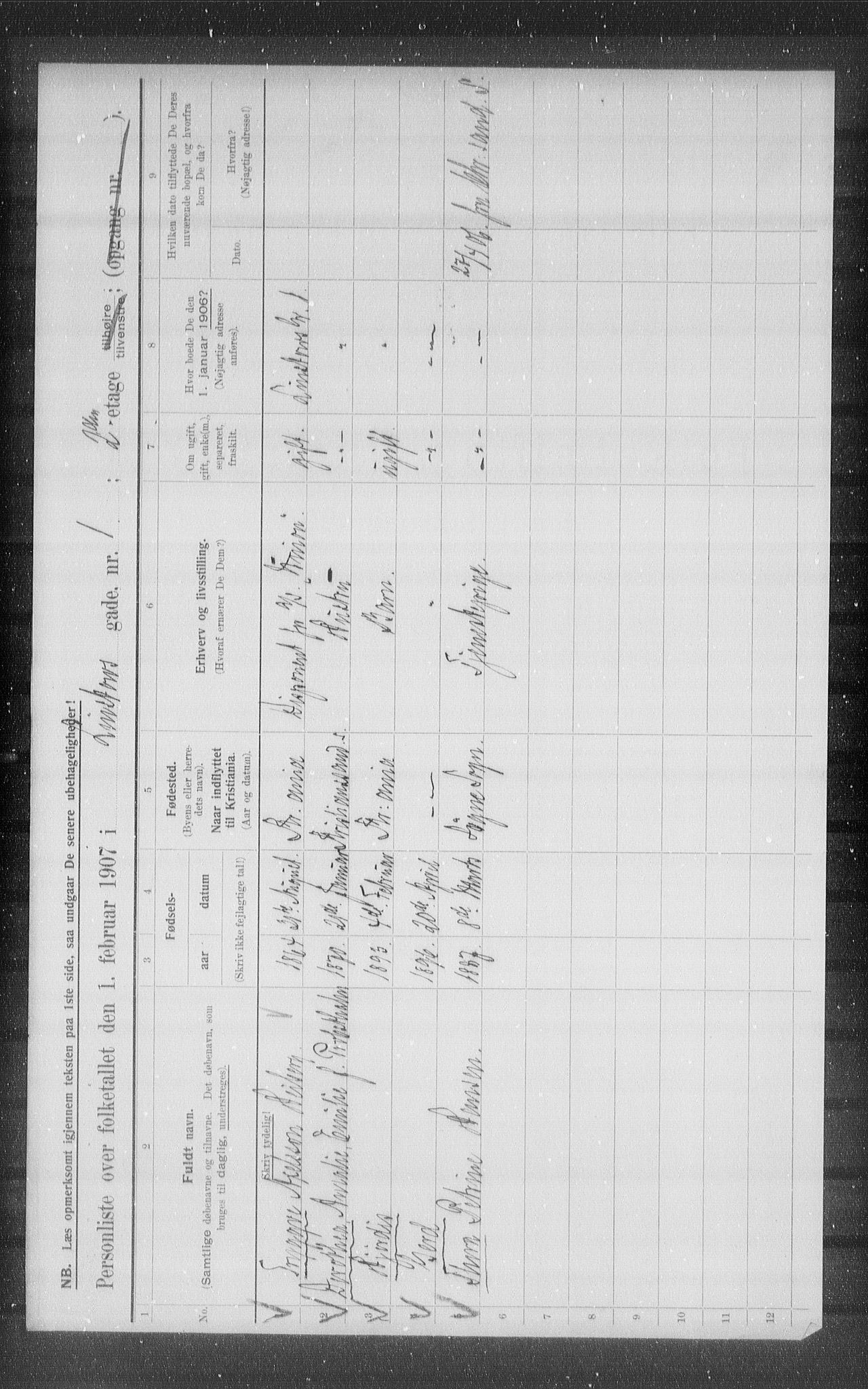 OBA, Municipal Census 1907 for Kristiania, 1907, p. 29707