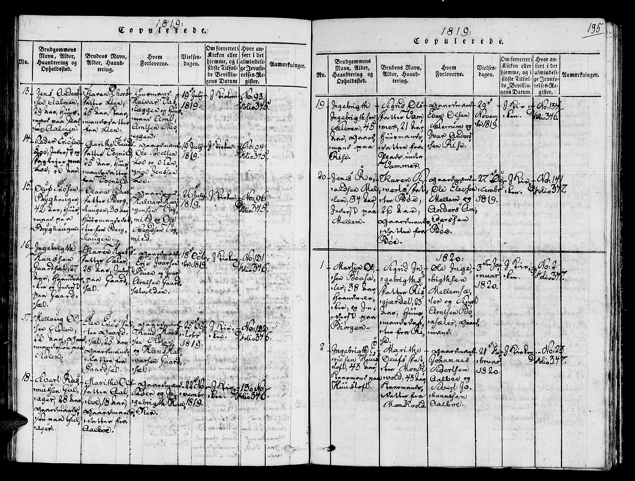 Ministerialprotokoller, klokkerbøker og fødselsregistre - Sør-Trøndelag, SAT/A-1456/678/L0895: Parish register (official) no. 678A05 /1, 1816-1821, p. 195