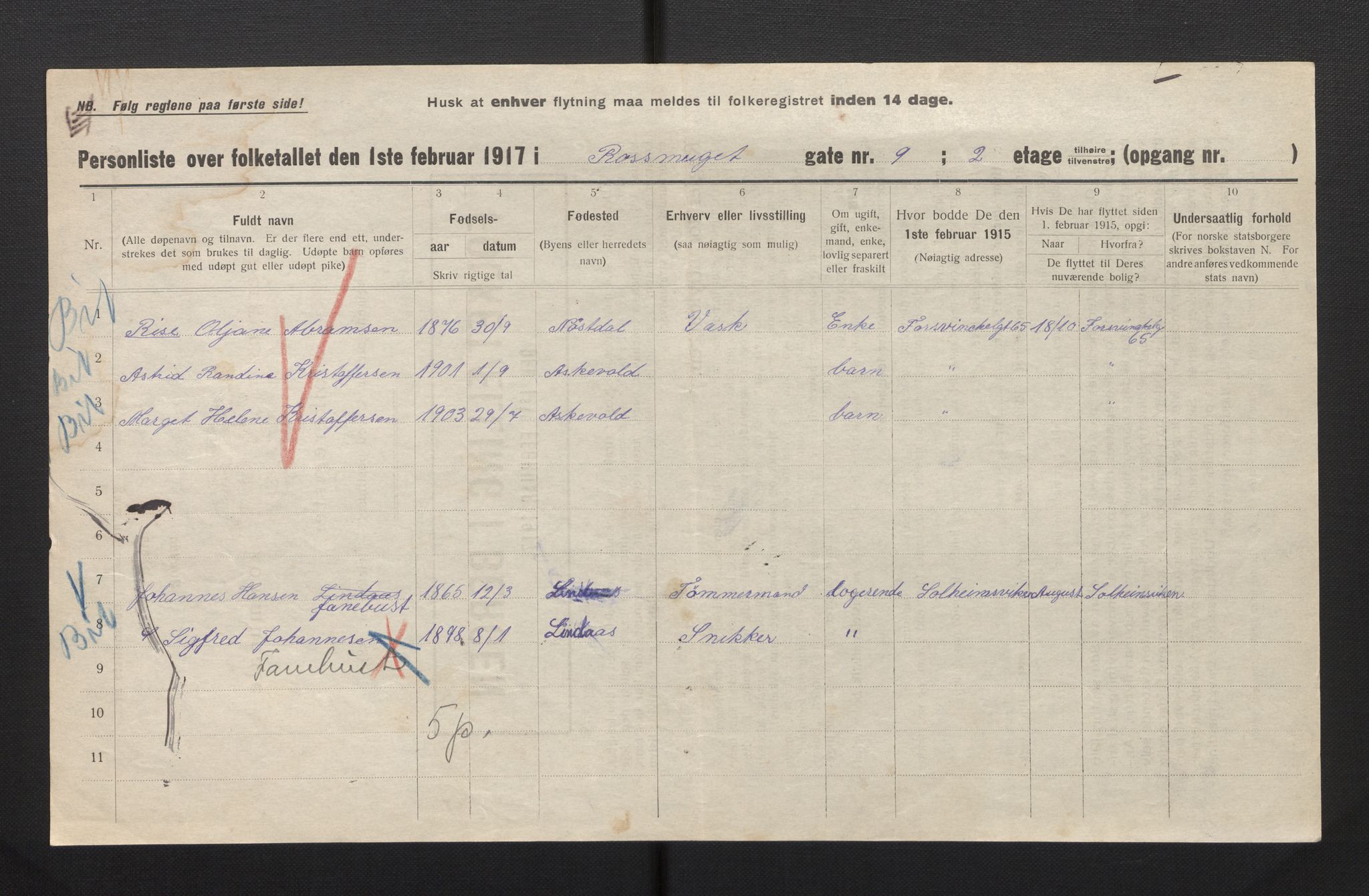 SAB, Municipal Census 1917 for Bergen, 1917, p. 31799