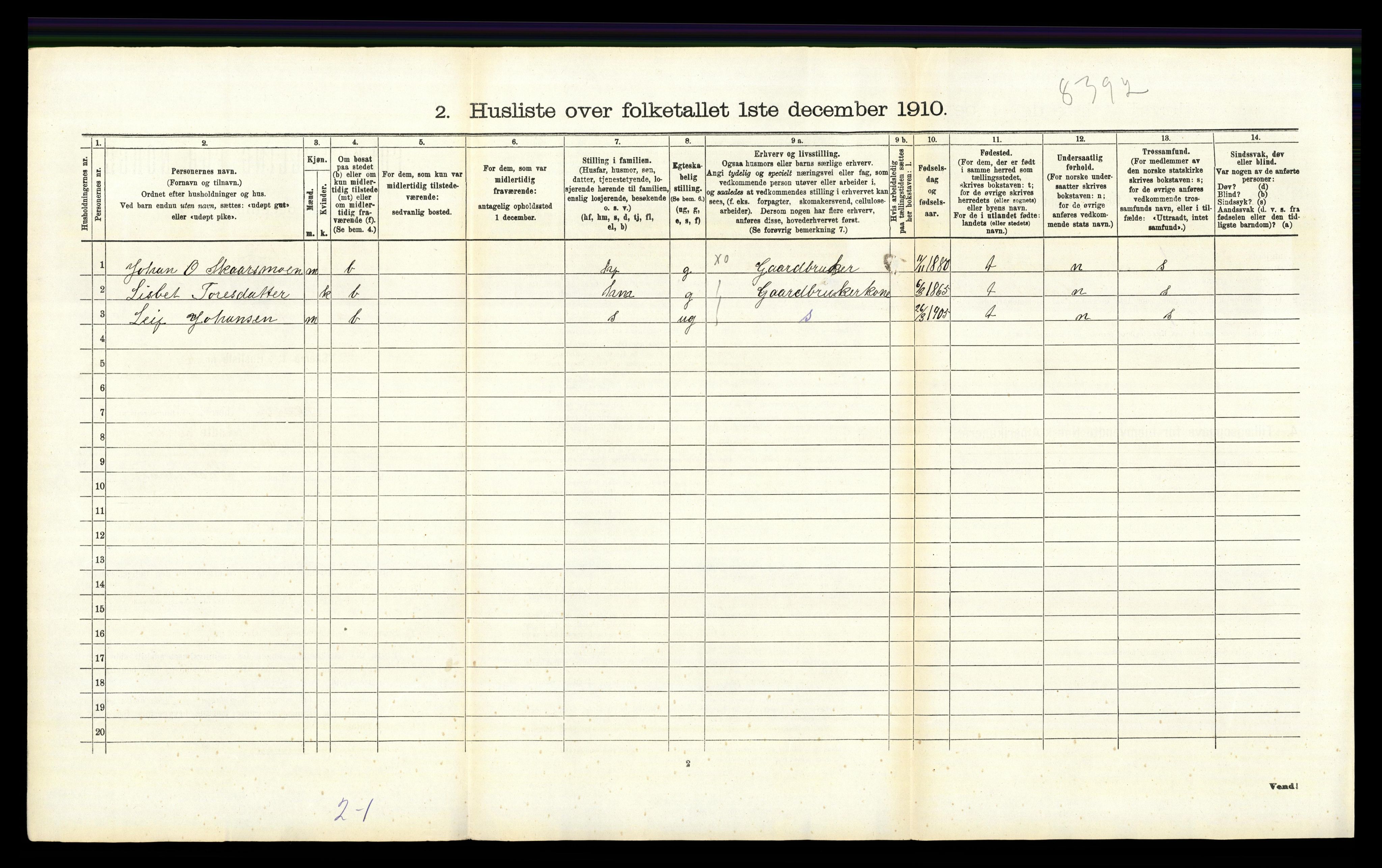 RA, 1910 census for Tynset, 1910, p. 1008