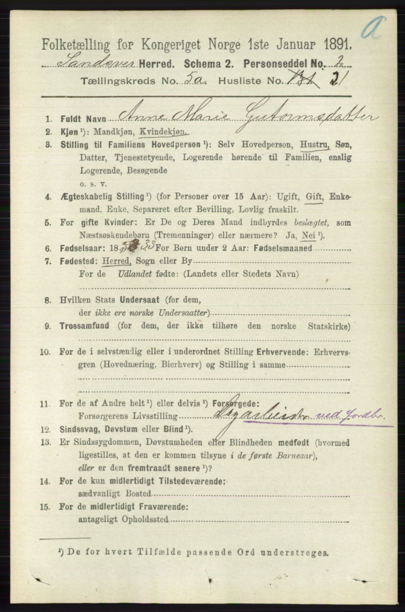 RA, 1891 census for 0629 Sandsvær, 1891, p. 2600
