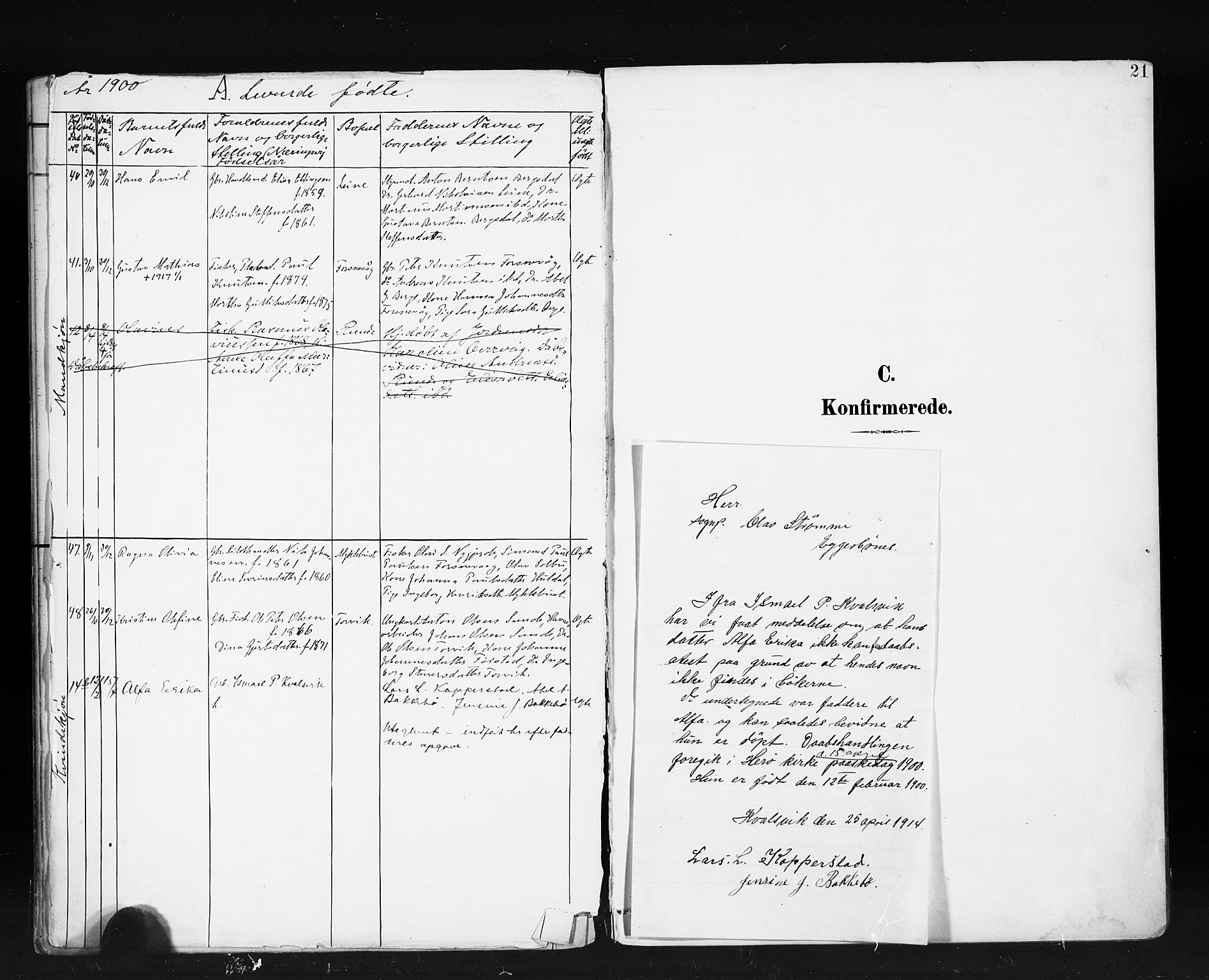Ministerialprotokoller, klokkerbøker og fødselsregistre - Møre og Romsdal, SAT/A-1454/507/L0074: Parish register (official) no. 507A09, 1894-1900, p. 21